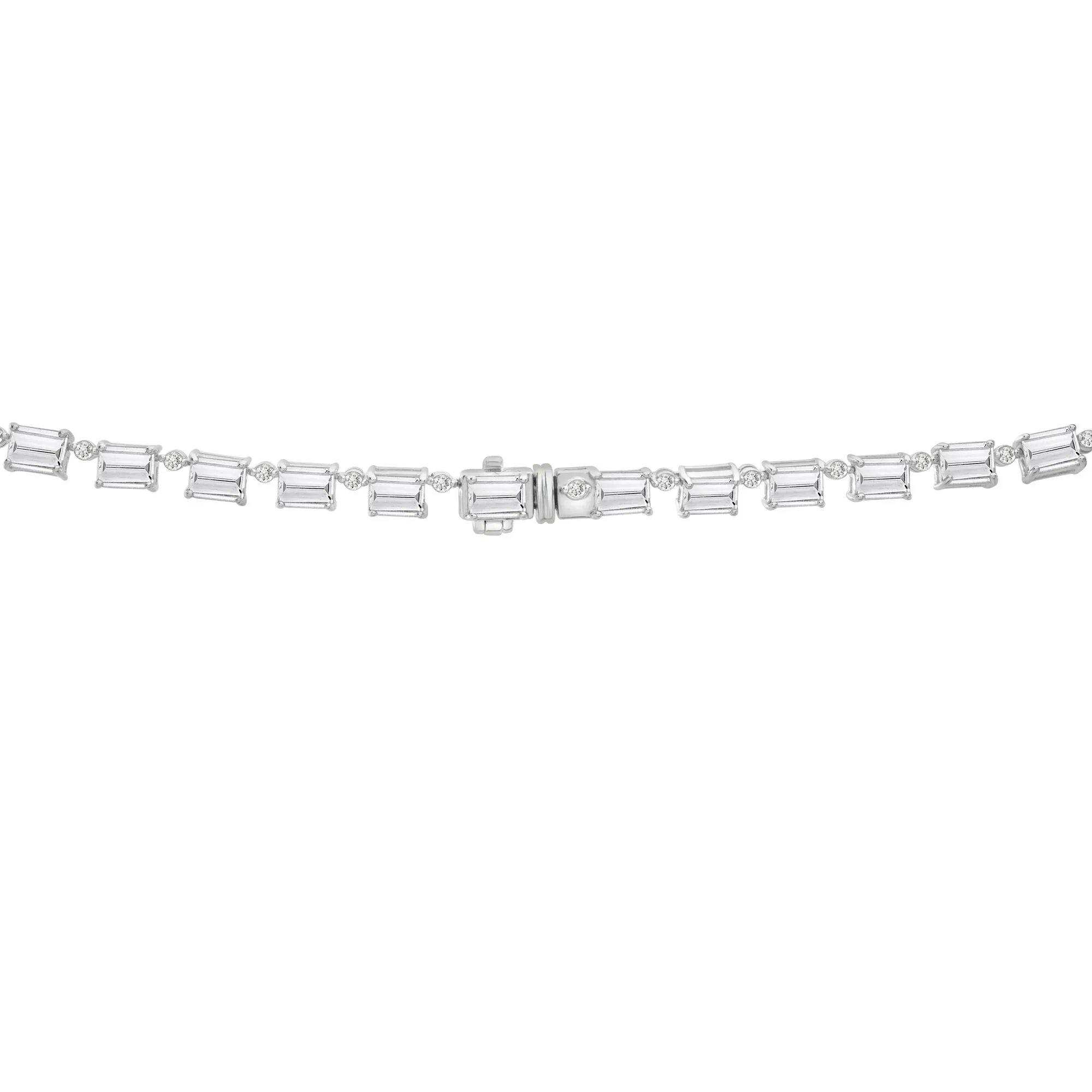Lab-Created White Sapphire Tennis Necklace .925 Sterling Silver Size 17" - Image 4
