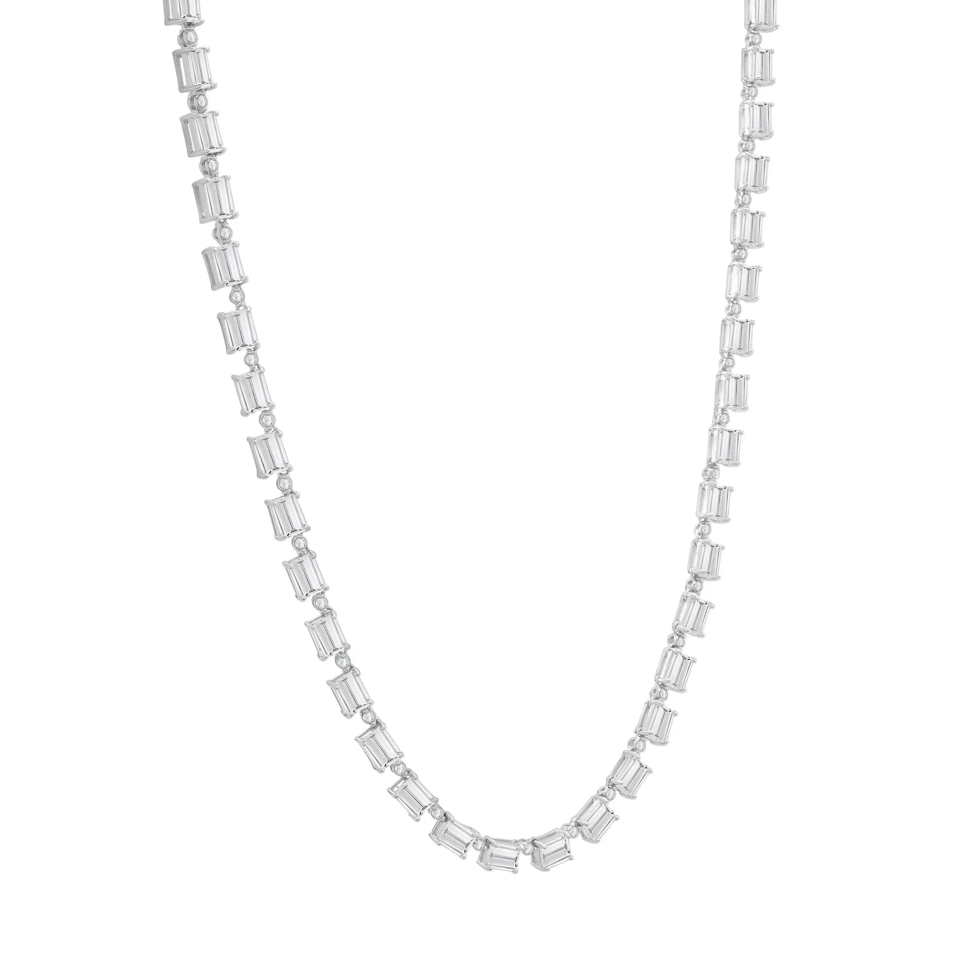 Lab-Created White Sapphire Tennis Necklace .925 Sterling Silver Size 17" - Image 5