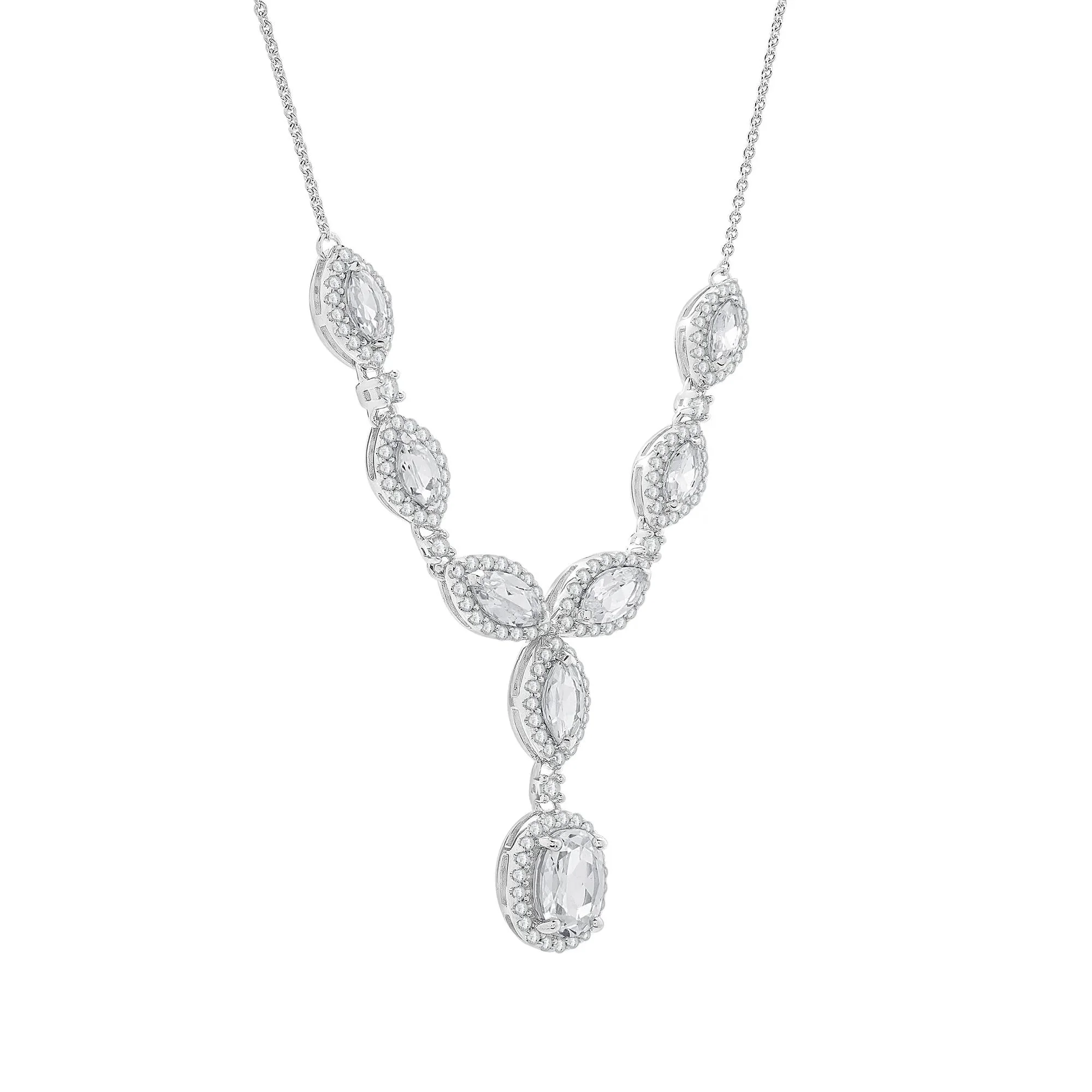 Lab-Created White Sapphire Lariat Necklace .925 Sterling Silver Size 17" - Image 4
