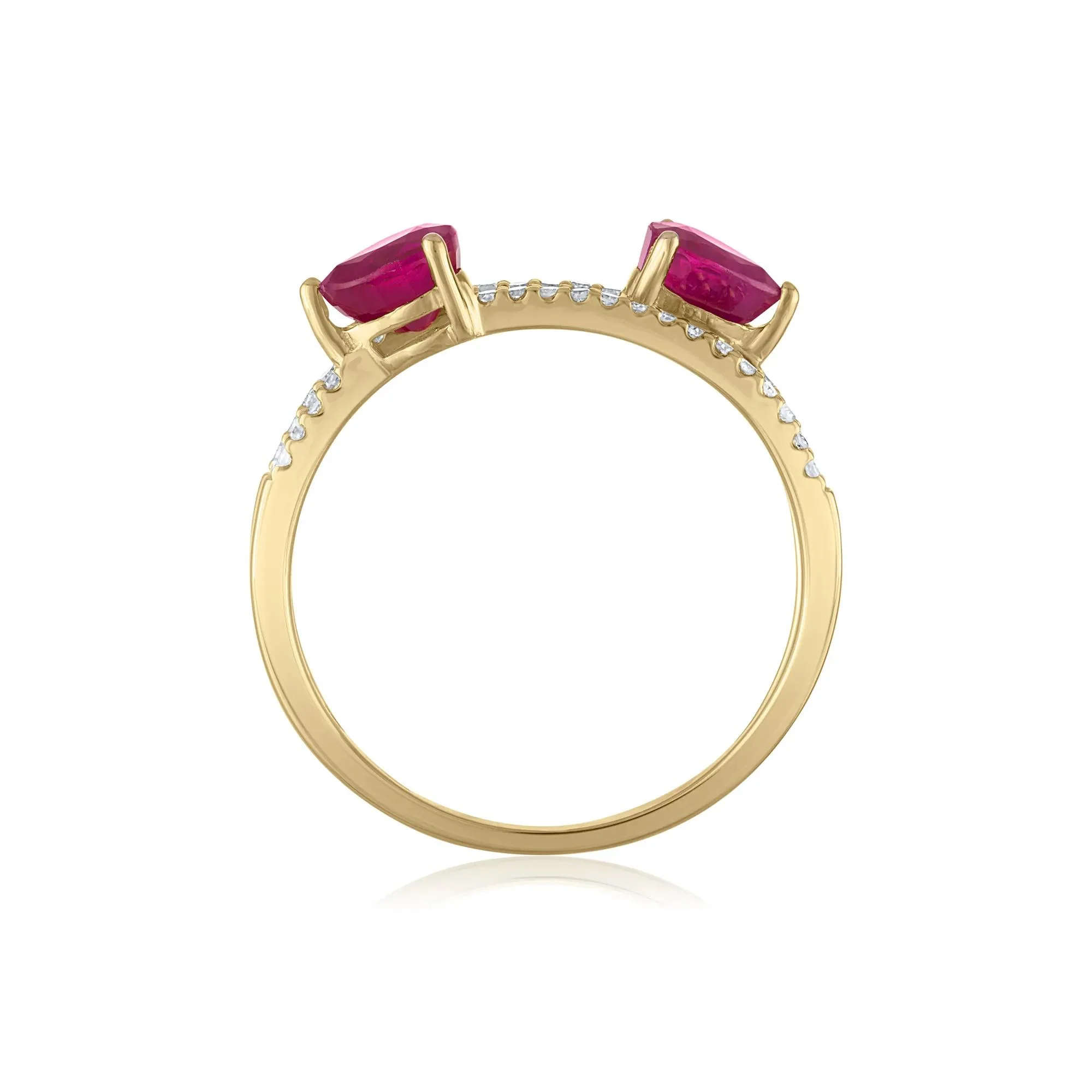 1/7 CT. Tw. Diamond and Ruby Double Row Band Ring 14K Yellow Gold Size 7 2mm - Image 2