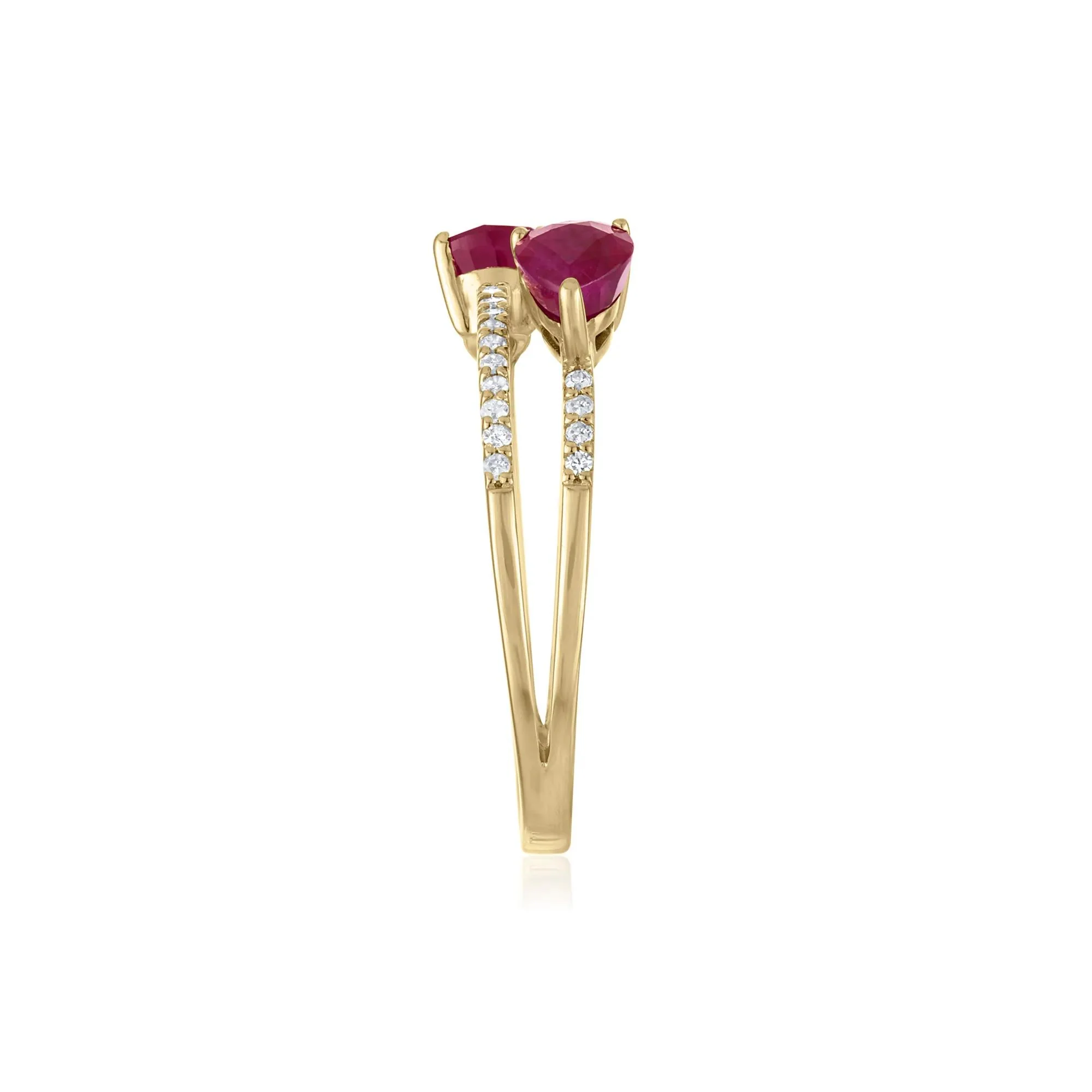 1/7 CT. Tw. Diamond and Ruby Double Row Band Ring 14K Yellow Gold Size 7 2mm - Image 3