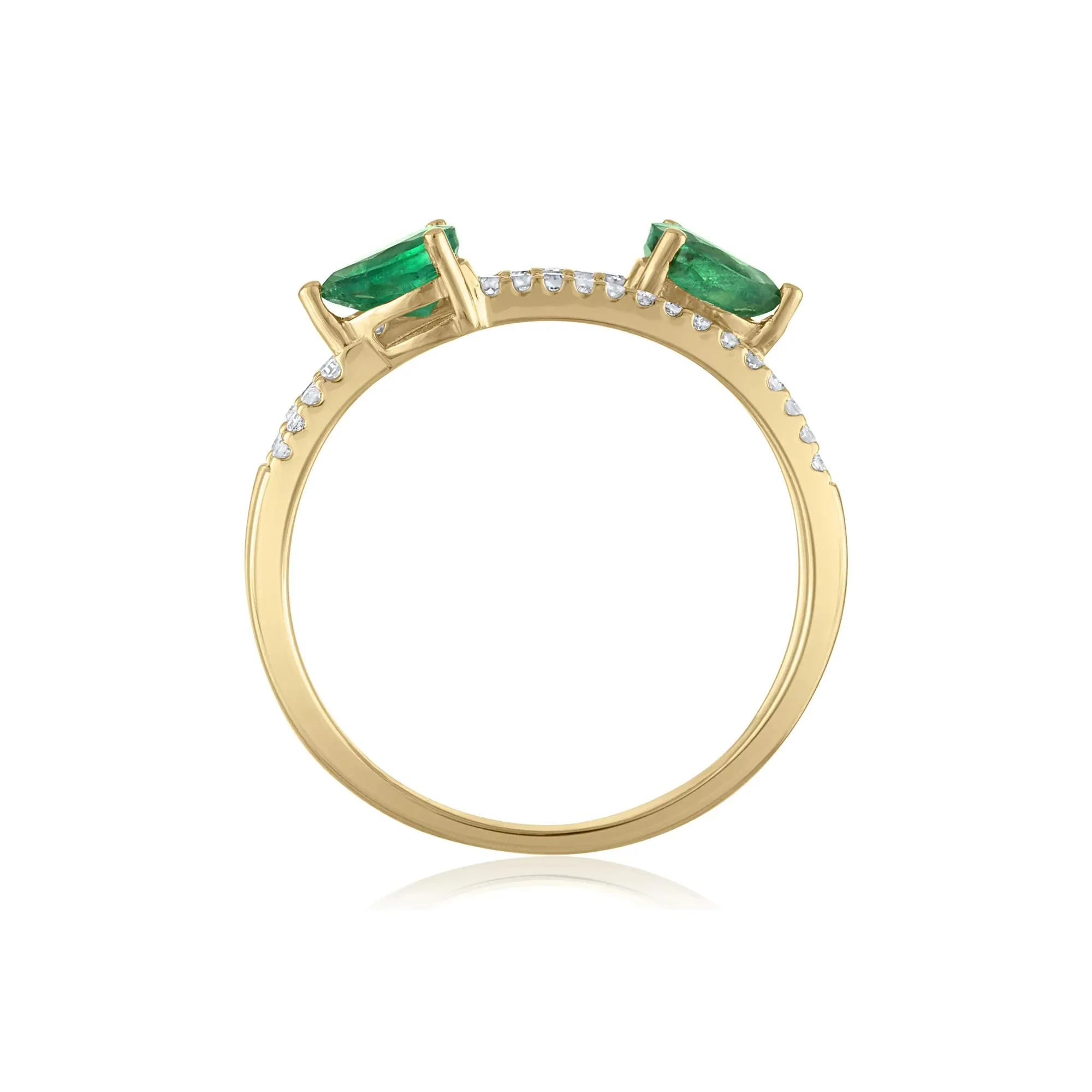 1/7 CT. Tw. Diamond and Emerald Double Row Band Ring 14K Yellow Gold Size 7 2mm - Image 2