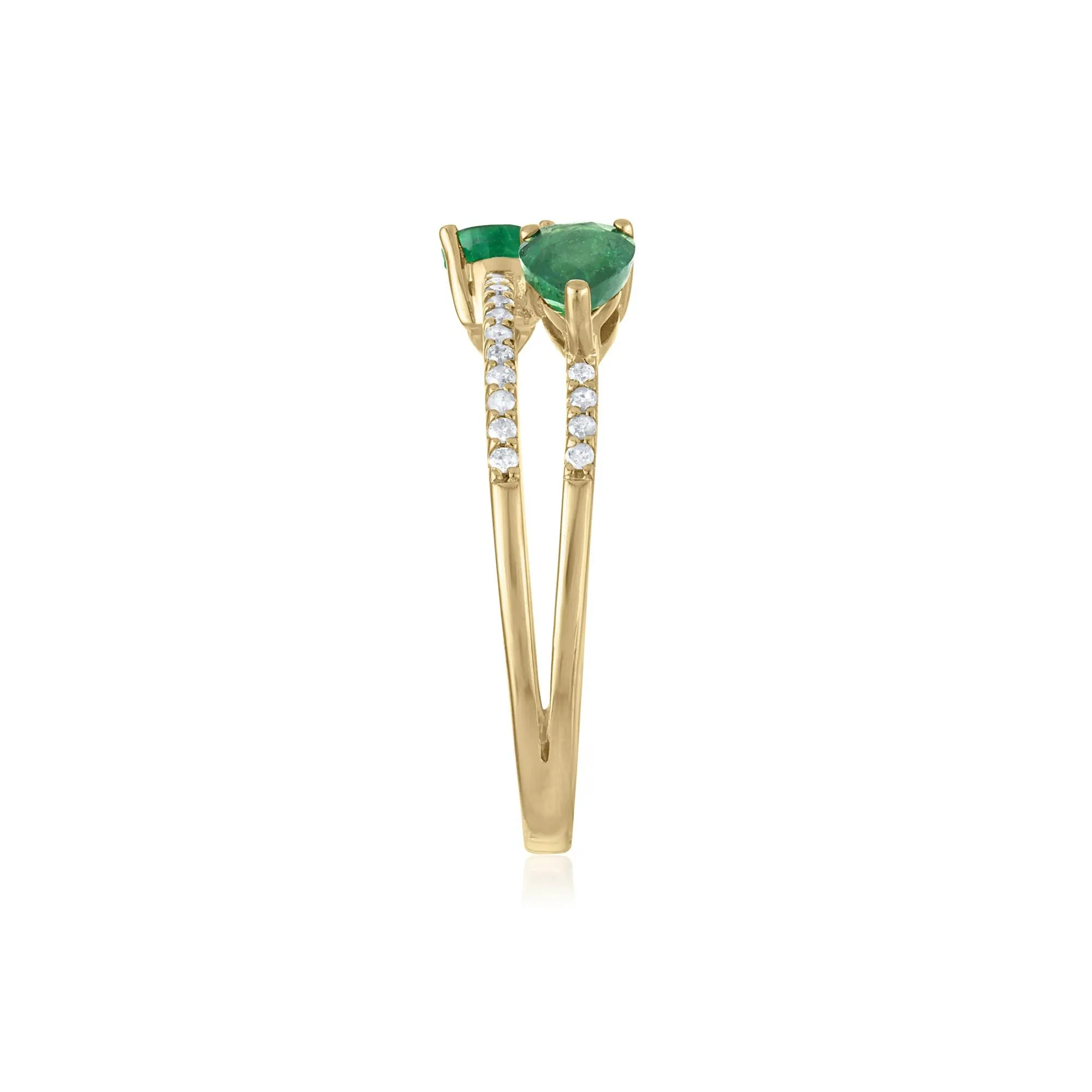 1/7 CT. Tw. Diamond and Emerald Double Row Band Ring 14K Yellow Gold Size 7 2mm - Image 3