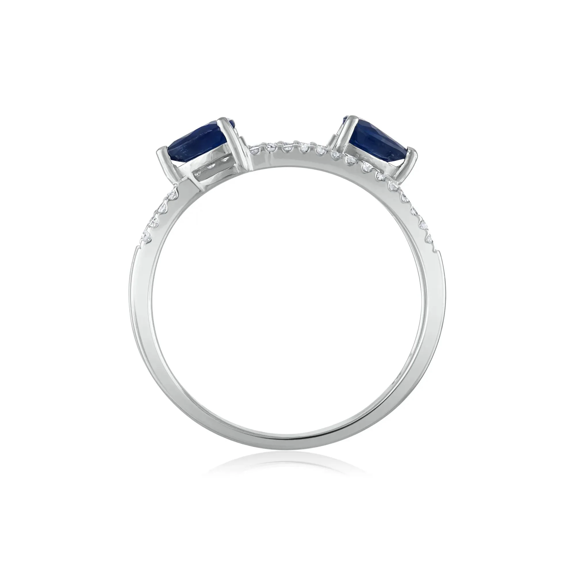 1/10 CT. Tw. Diamond and Blue Sapphire Double Row Band Ring 14K White Gold Size 7 2mm - Image 2
