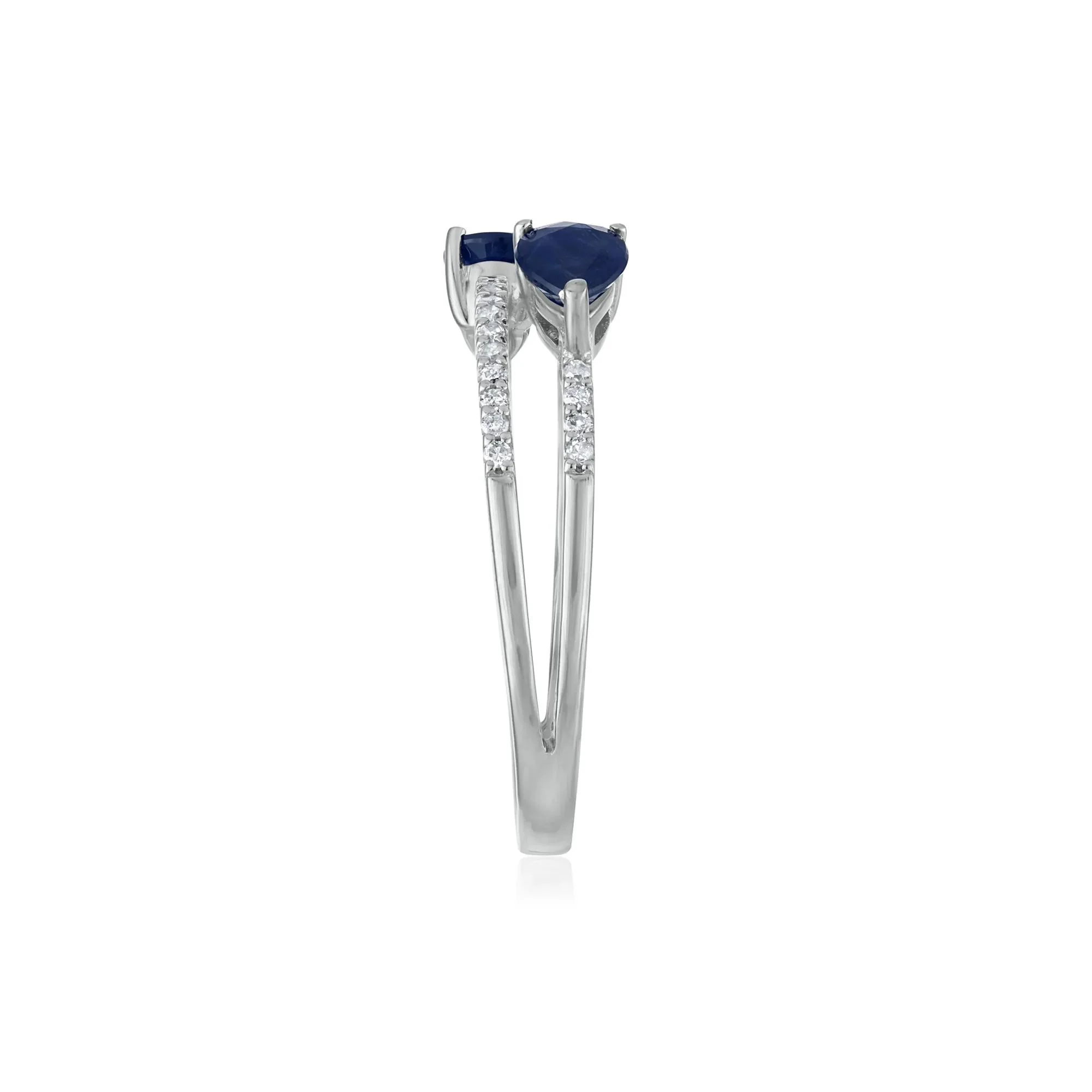 1/10 CT. Tw. Diamond and Blue Sapphire Double Row Band Ring 14K White Gold Size 7 2mm - Image 3