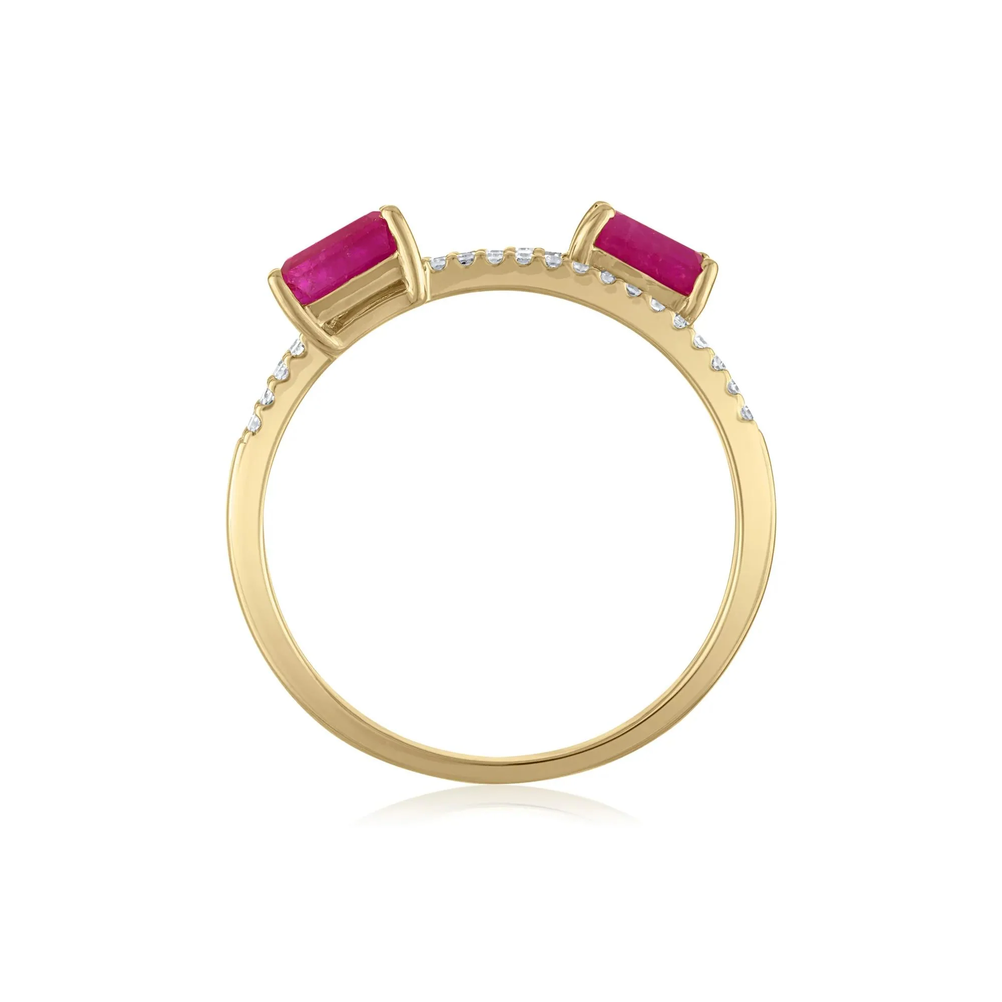 1/7 CT. Tw. Diamond and Ruby Double Row Band Ring 14K Yellow Gold Size 7 2mm - Image 2