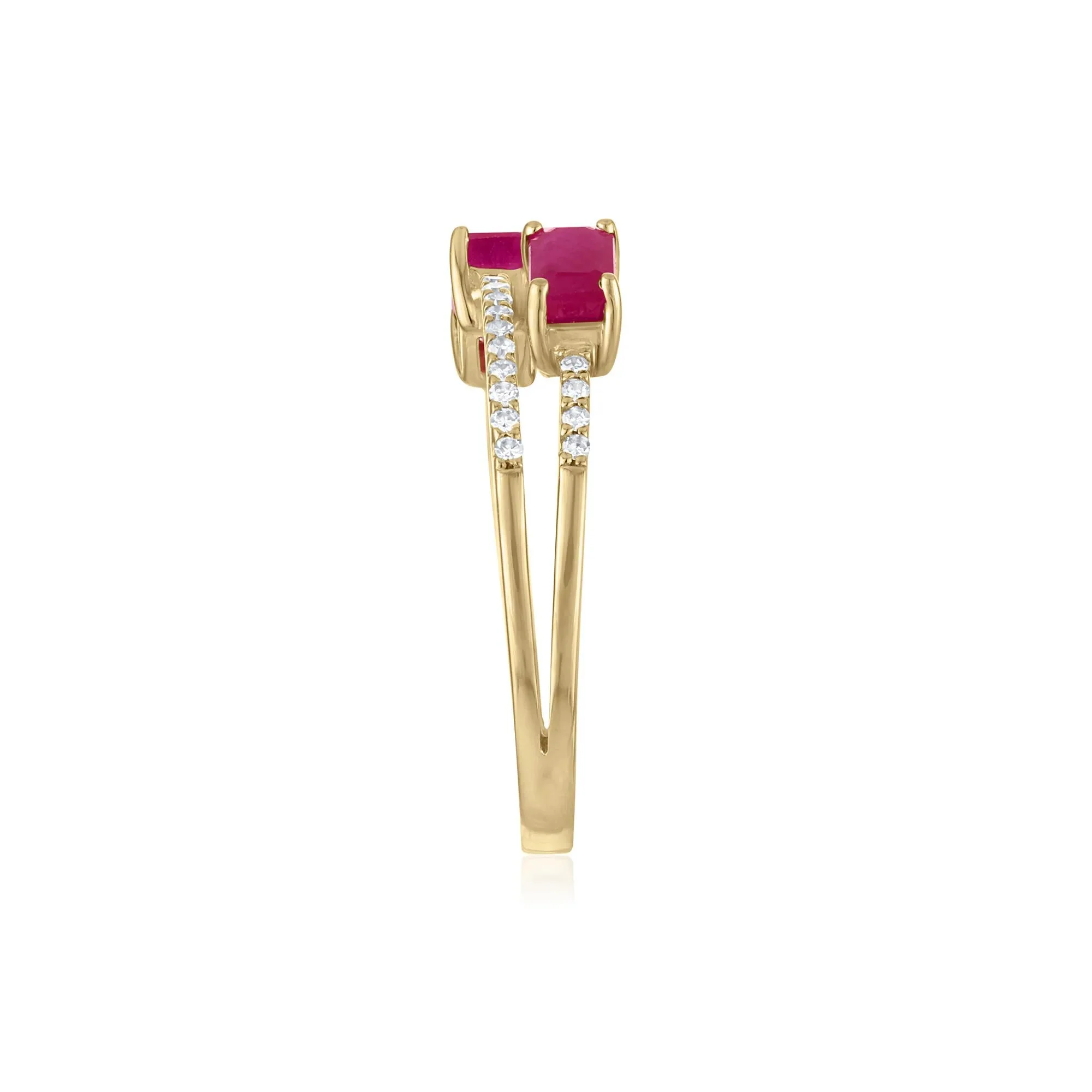 1/7 CT. Tw. Diamond and Ruby Double Row Band Ring 14K Yellow Gold Size 7 2mm - Image 3