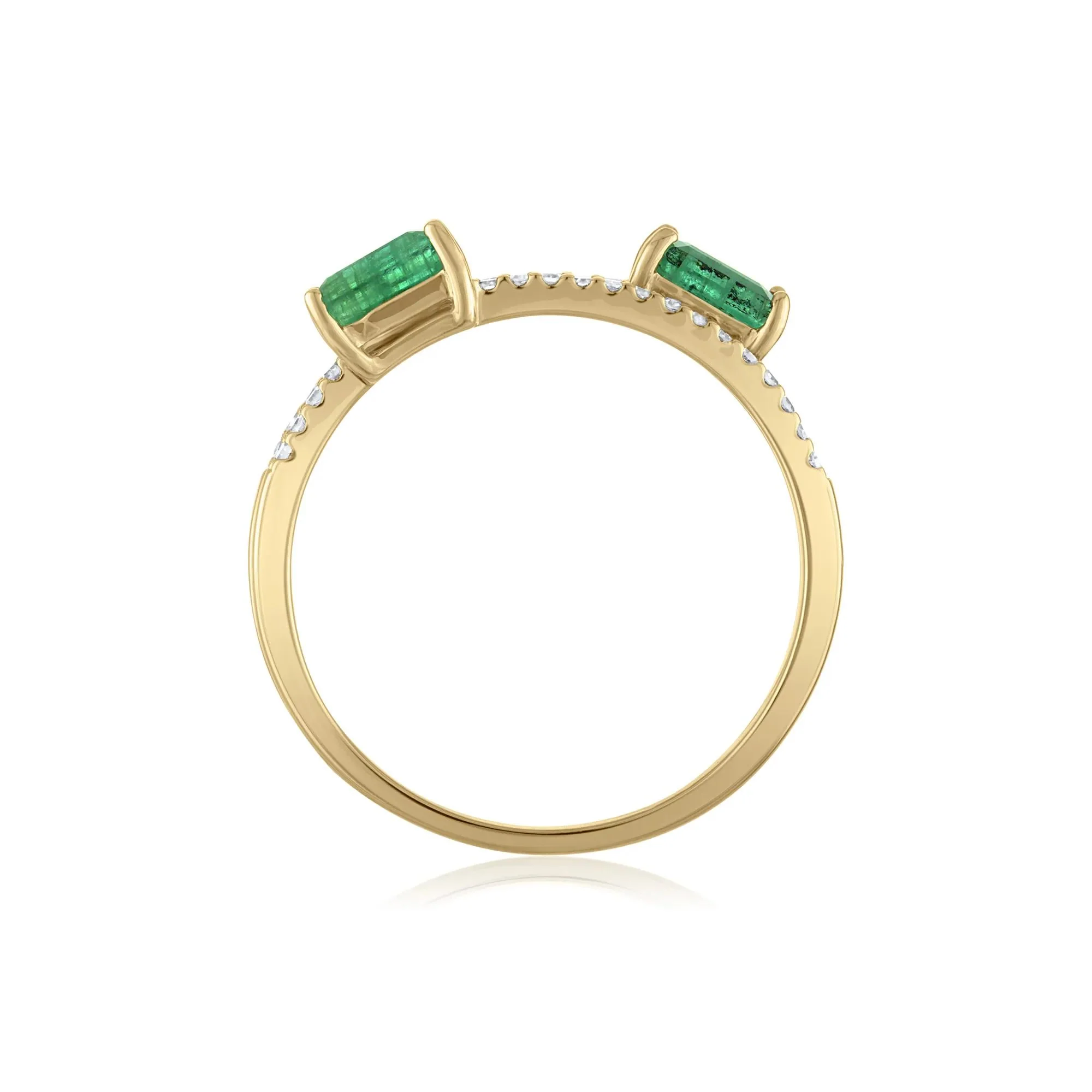 1/7 CT. Tw. Diamond and Emerald Double Row Band Ring 14K Yellow Gold Size 7 2mm - Image 2