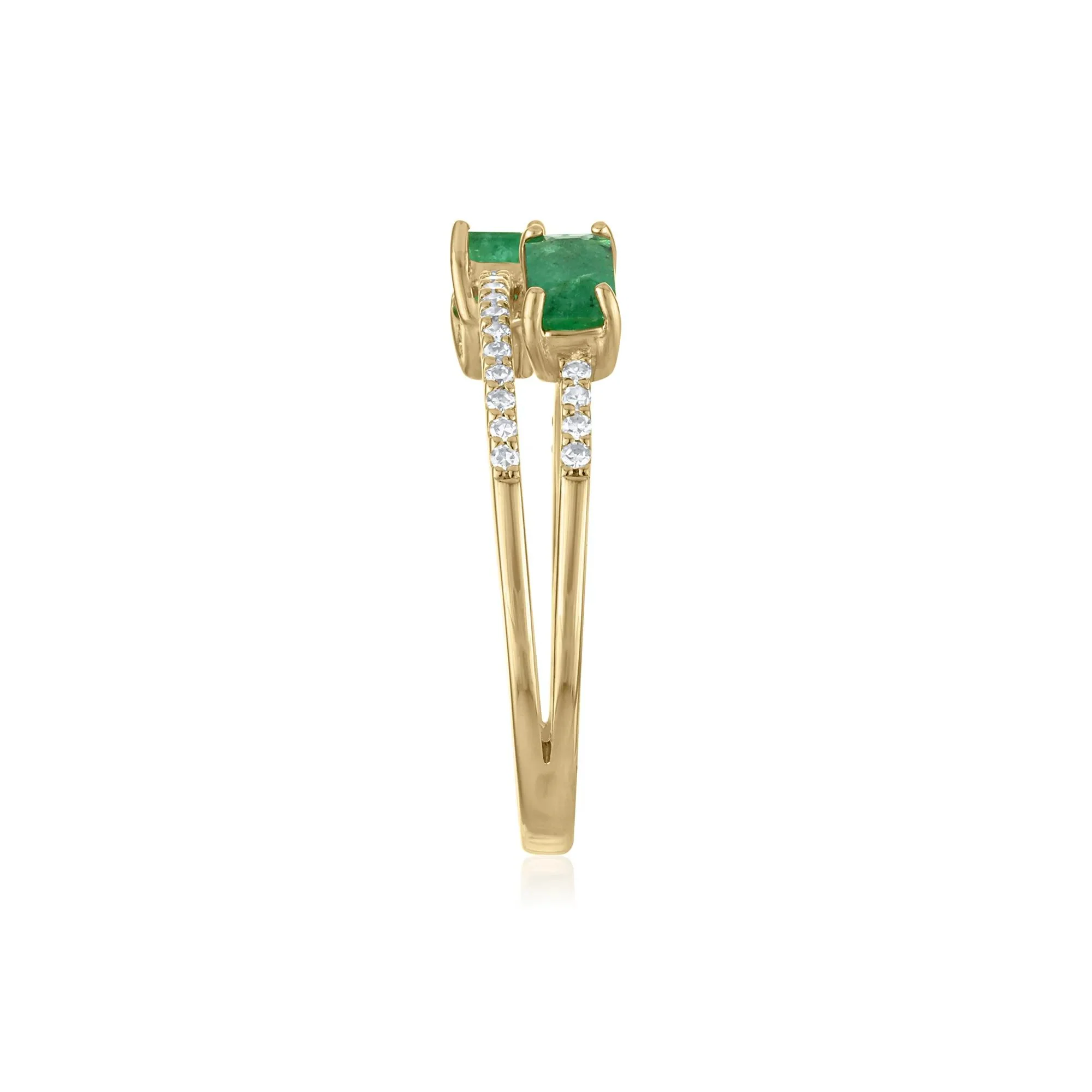 1/7 CT. Tw. Diamond and Emerald Double Row Band Ring 14K Yellow Gold Size 7 2mm - Image 3