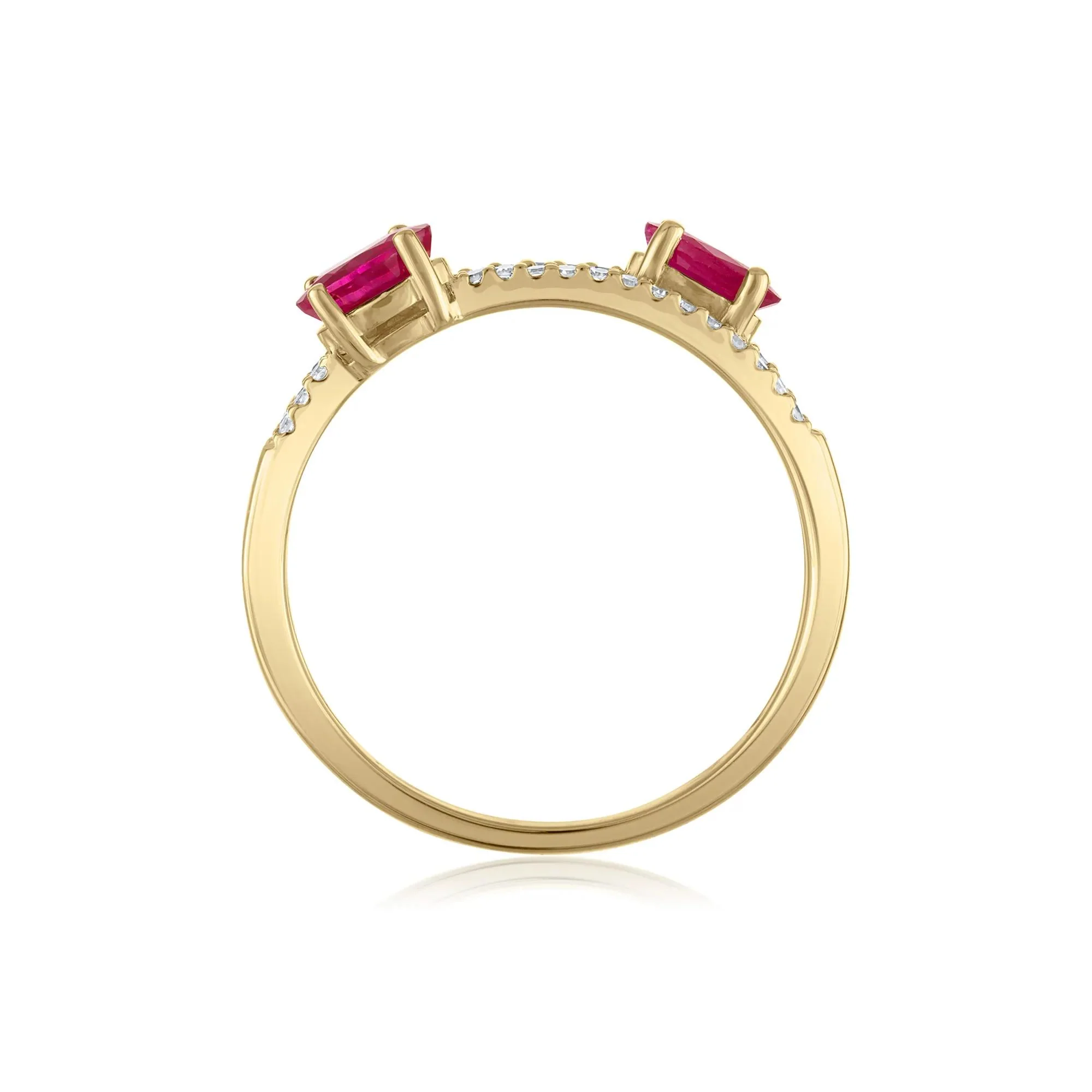1/10 CT. Tw. Diamond and Ruby Double Row Band Ring 10K Yellow Gold Size 7 1.5mm - Image 2