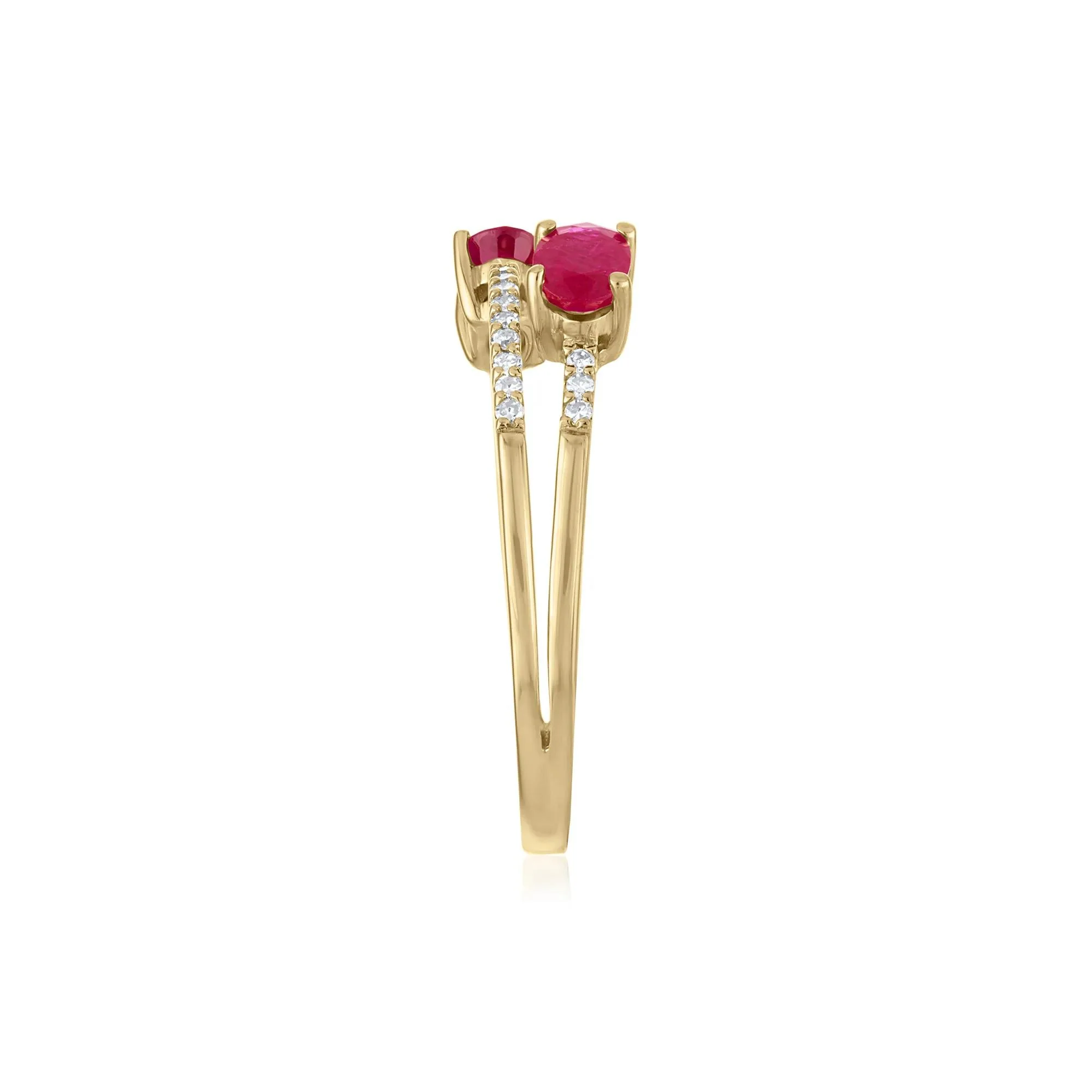 1/10 CT. Tw. Diamond and Ruby Double Row Band Ring 10K Yellow Gold Size 7 1.5mm - Image 3