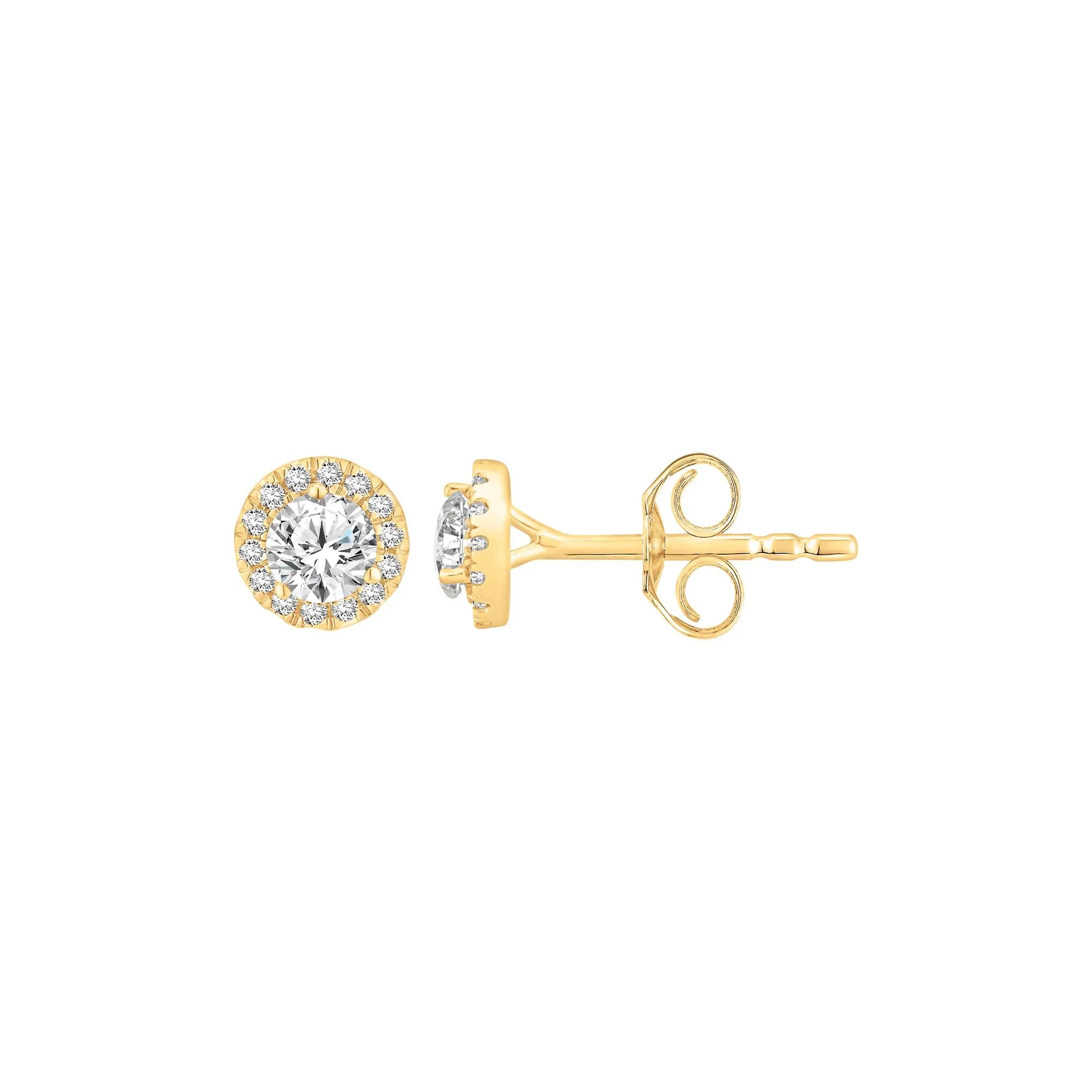 1/2 CT. Tw. Lab Grown Diamond Halo Stud Earrings 10K Yellow Gold Size 8.00mm - Image 2