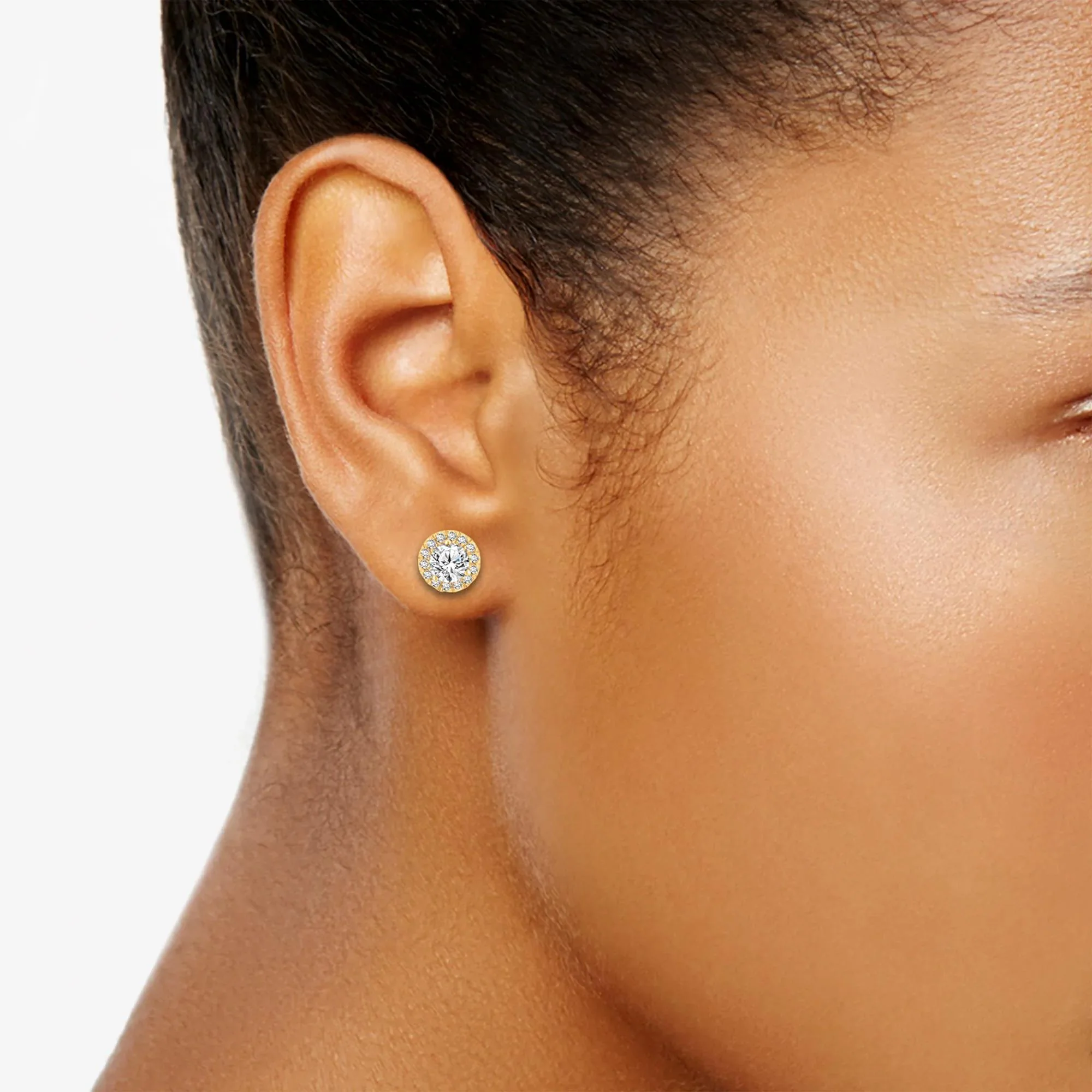 1/2 CT. Tw. Lab Grown Diamond Halo Stud Earrings 10K Yellow Gold Size 8.00mm - Image 3