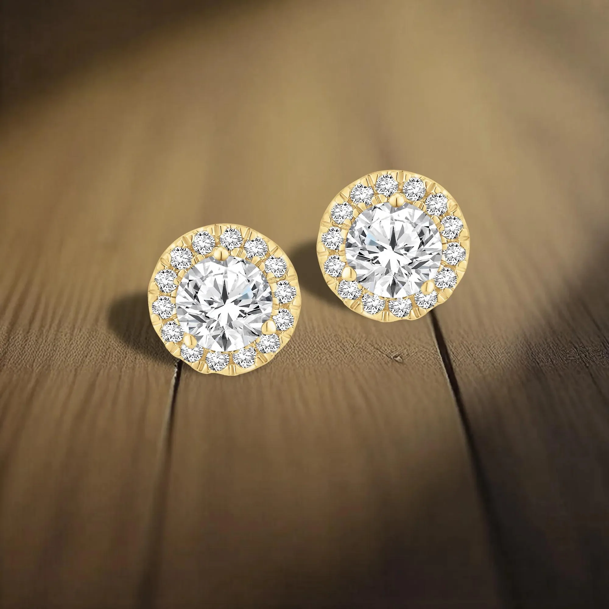 1/2 CT. Tw. Lab Grown Diamond Halo Stud Earrings 10K Yellow Gold Size 8.00mm - Image 4