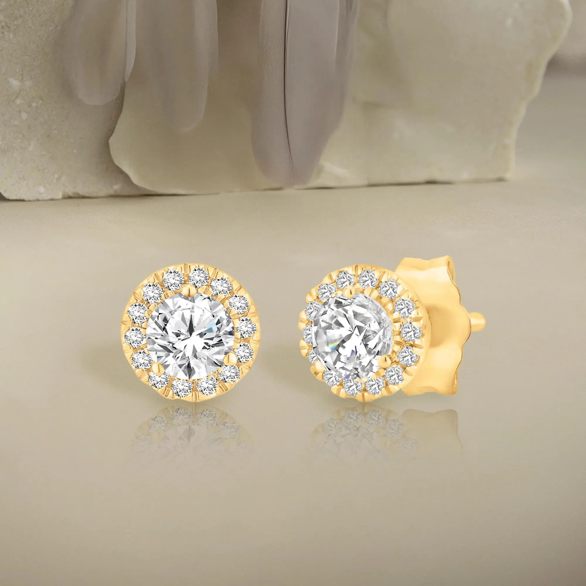 1/2 CT. Tw. Lab Grown Diamond Halo Stud Earrings 10K Yellow Gold Size 8.00mm - Image 5
