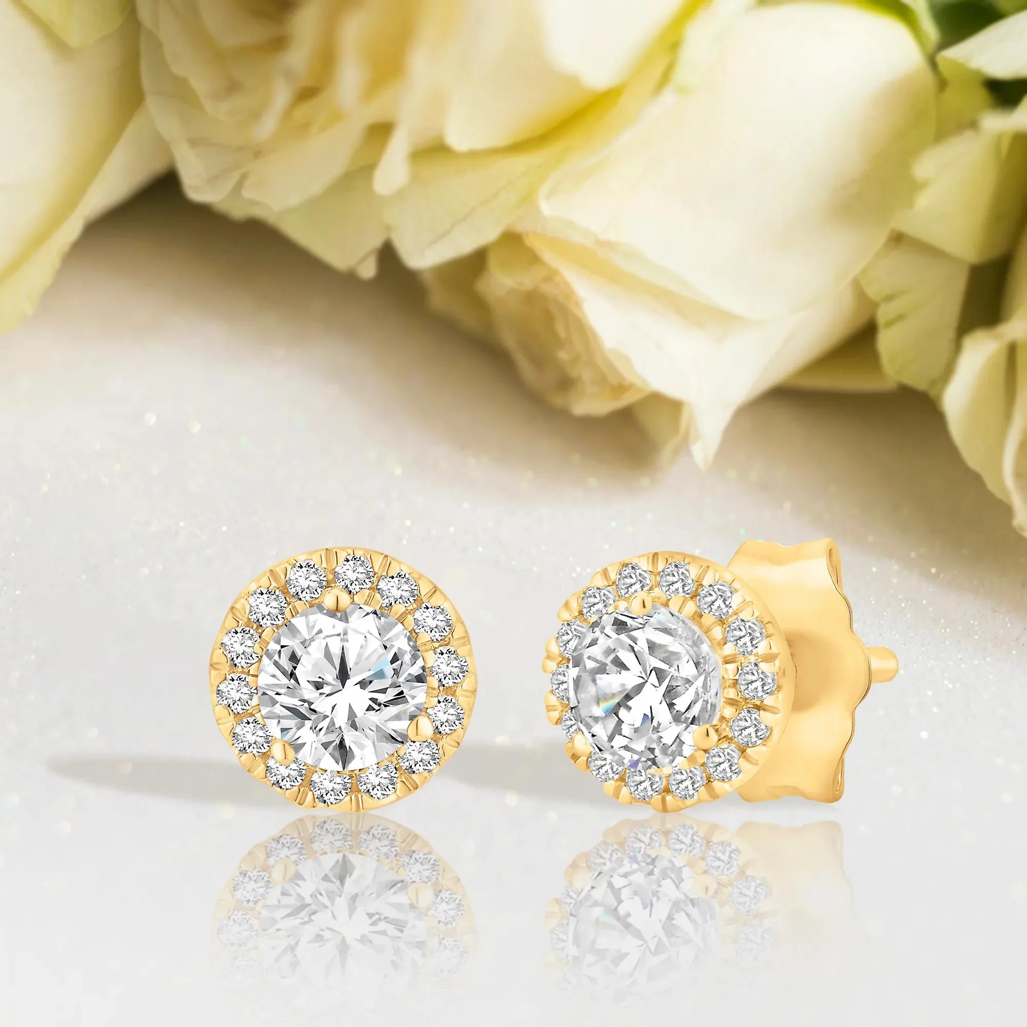 1/2 CT. Tw. Lab Grown Diamond Halo Stud Earrings 10K Yellow Gold Size 8.00mm - Image 6