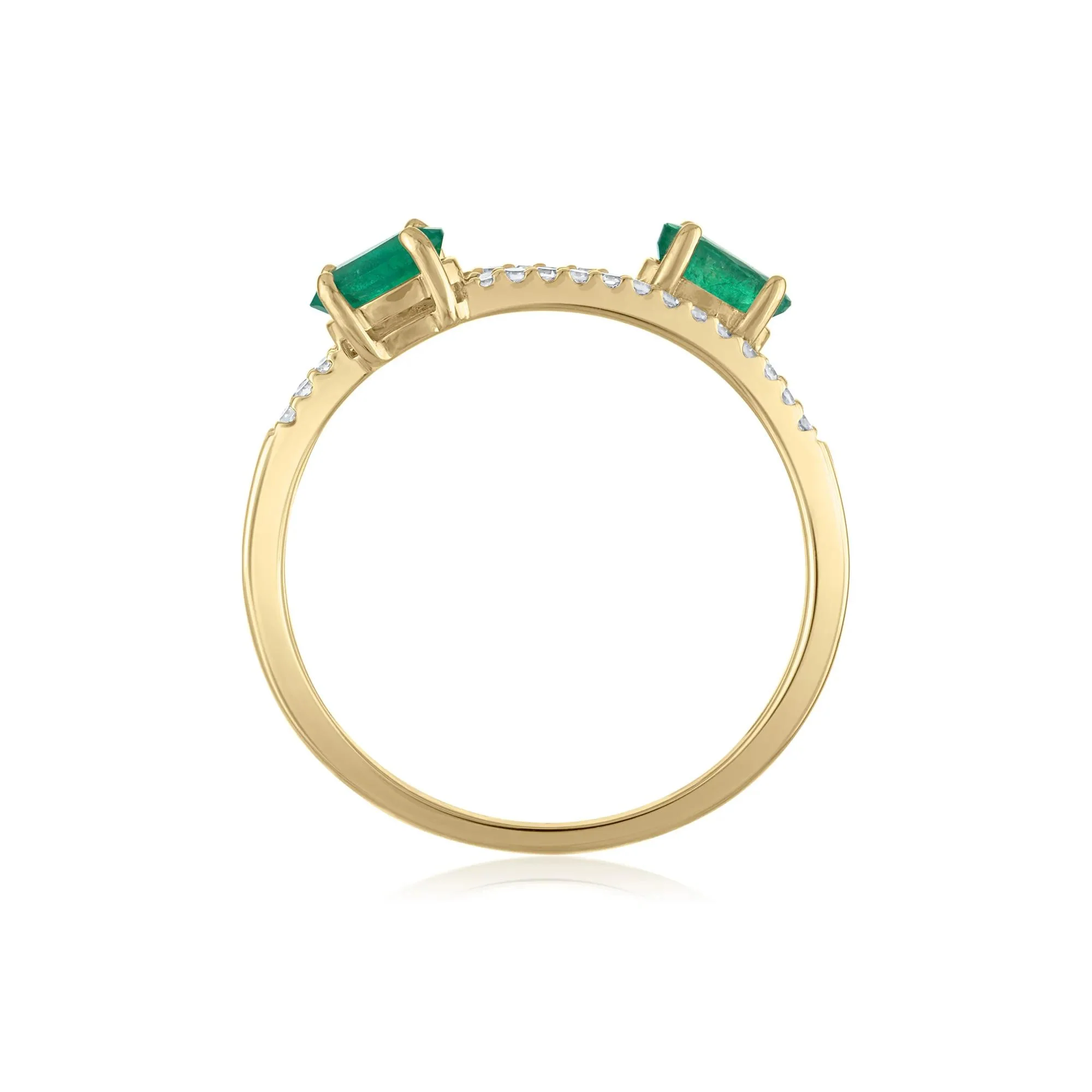1/10 CT. Tw. Diamond and Emerald Double Row Band Ring 10K Yellow Gold Size 7 1.5mm - Image 2