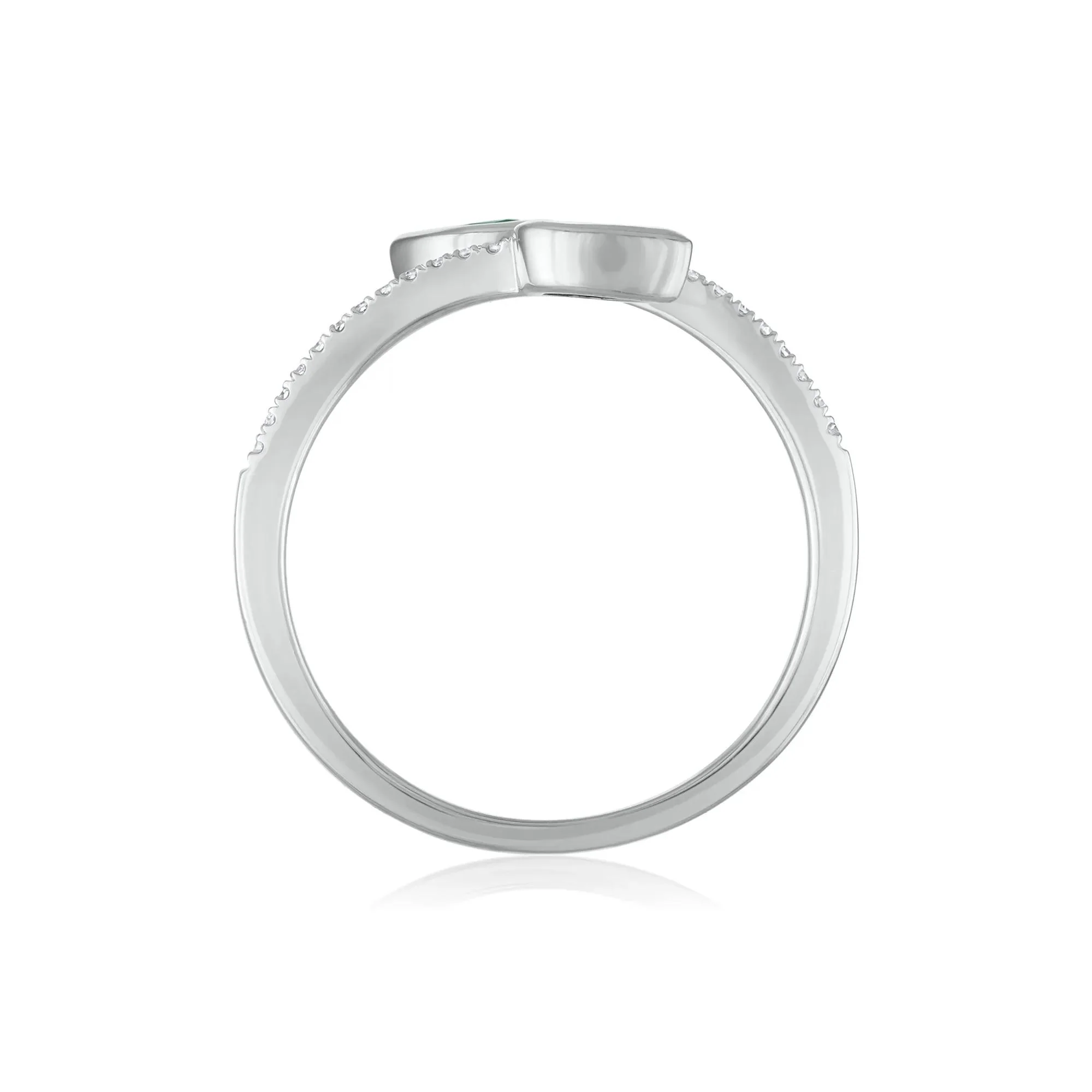 1/10 CT. Tw. Diamond and Emerald Wrap Ring 10K White Gold Size 7 1.5mm - Image 2