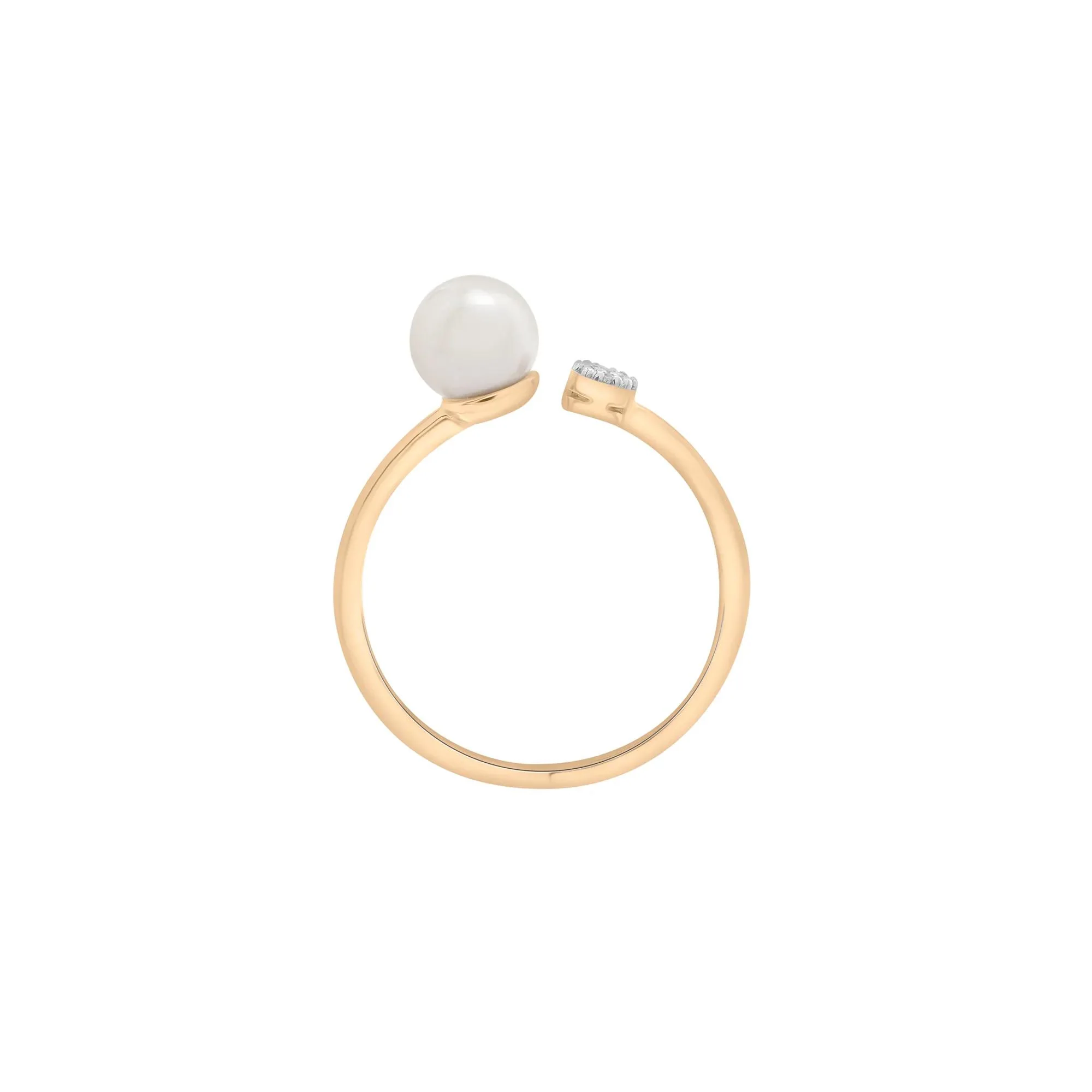 Freshwater Pearl and Diamond Acccent Open Band Ring 10K Yellow Gold Size 7 1.5mm - Image 2