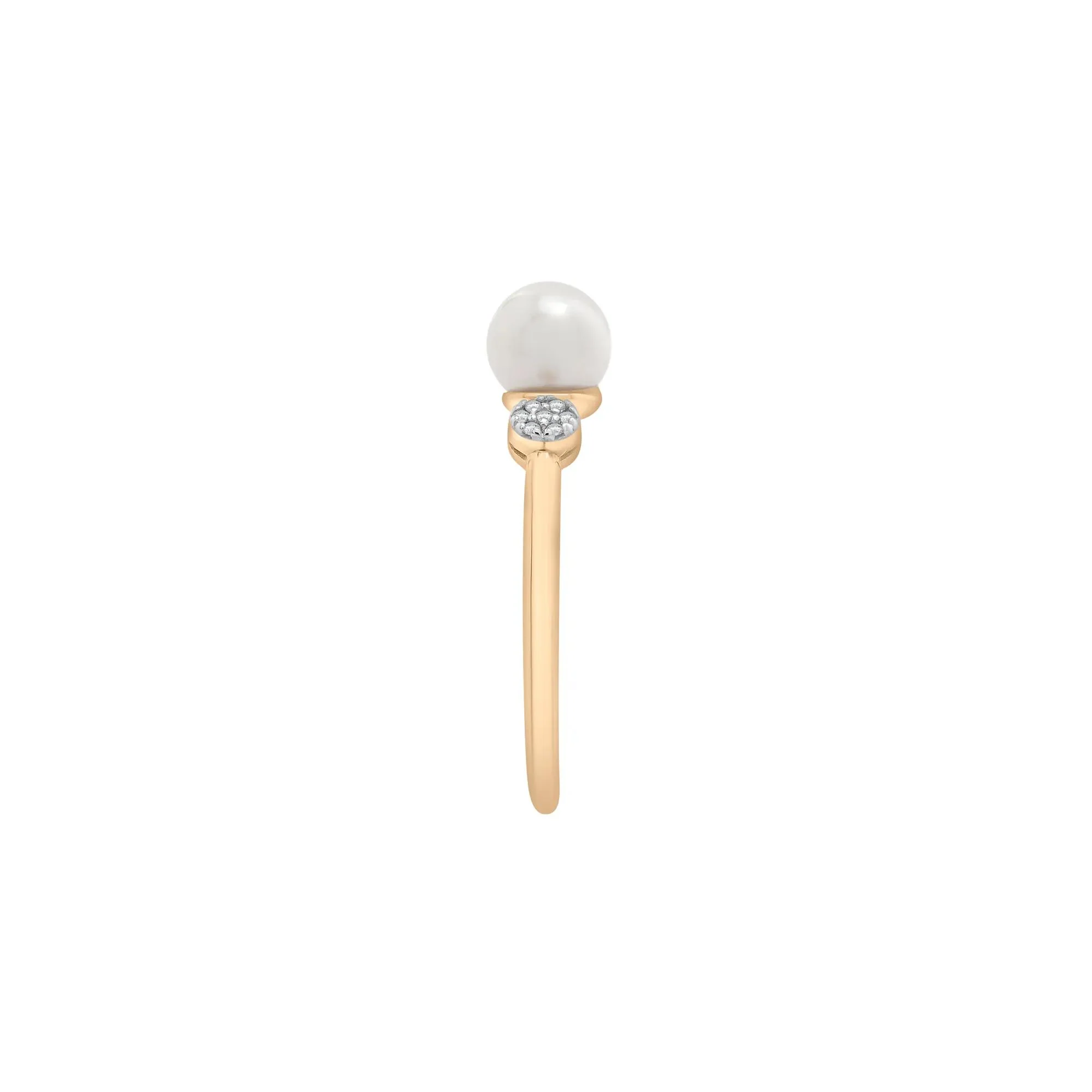 Freshwater Pearl and Diamond Acccent Open Band Ring 10K Yellow Gold Size 7 1.5mm - Image 3
