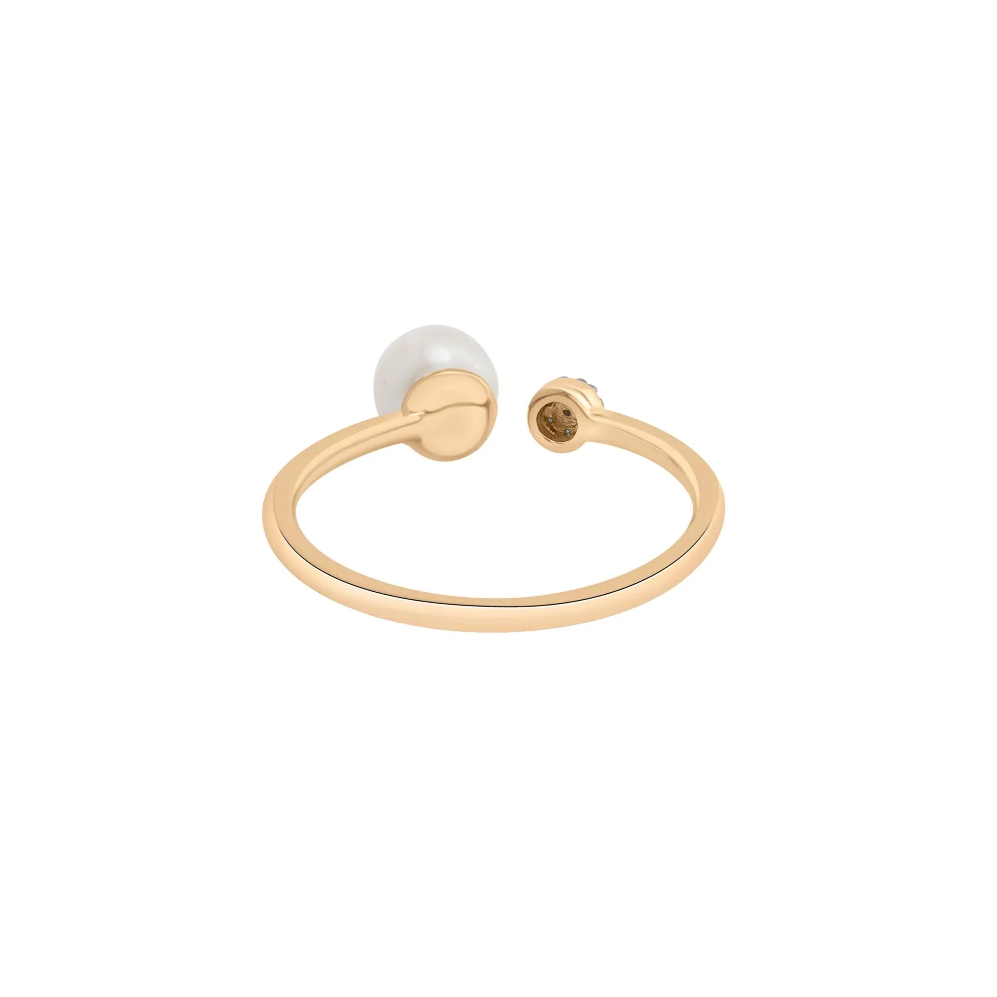 Freshwater Pearl and Diamond Acccent Open Band Ring 10K Yellow Gold Size 7 1.5mm - Image 4