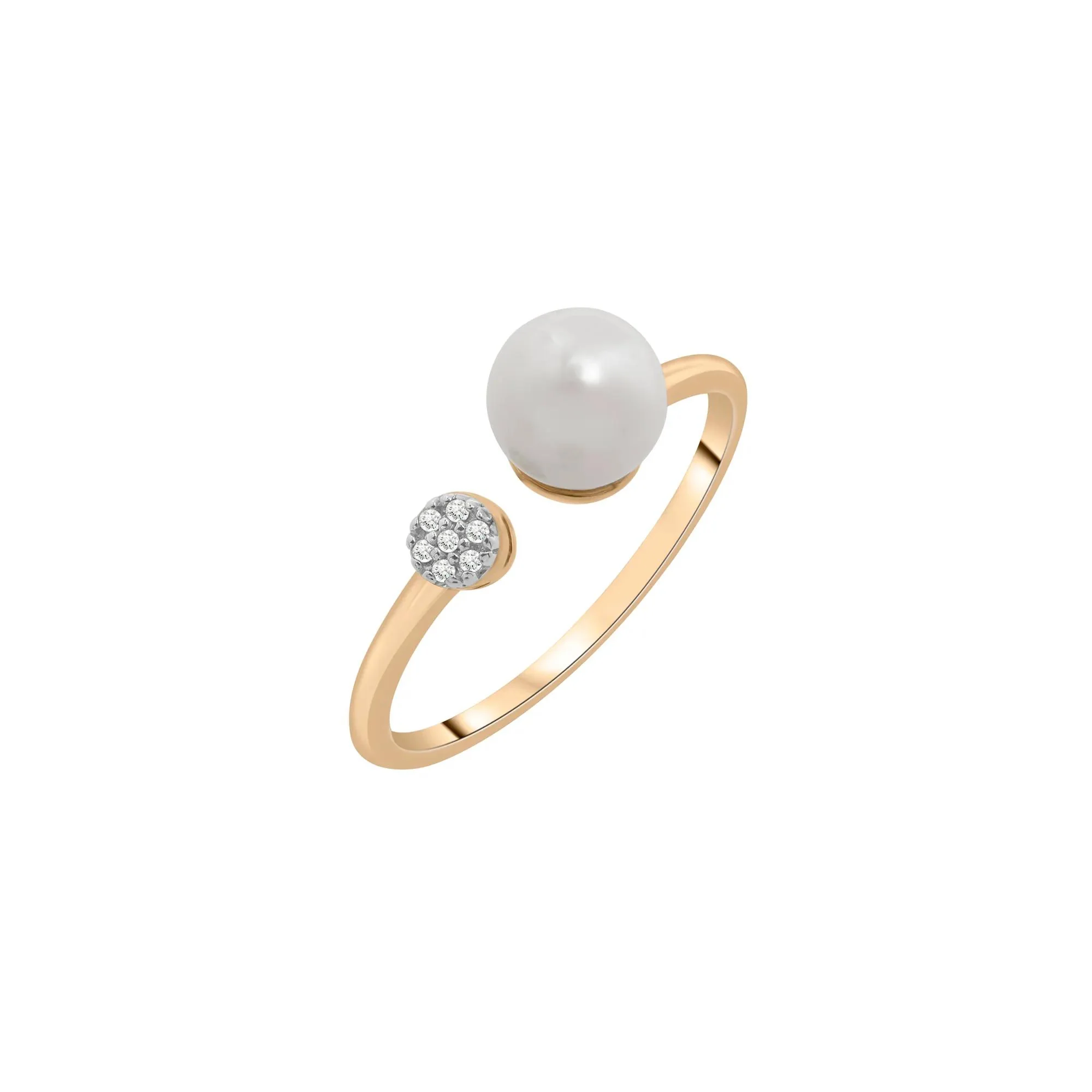 Freshwater Pearl and Diamond Acccent Open Band Ring 10K Yellow Gold Size 7 1.5mm - Image 5