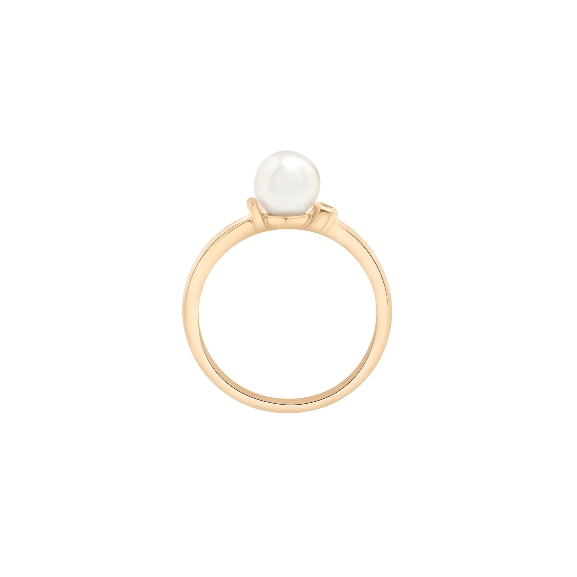 Freshwater Pearl and Diamond Acccent Ring 10K Yellow Gold Size 7 1.5mm - Image 2