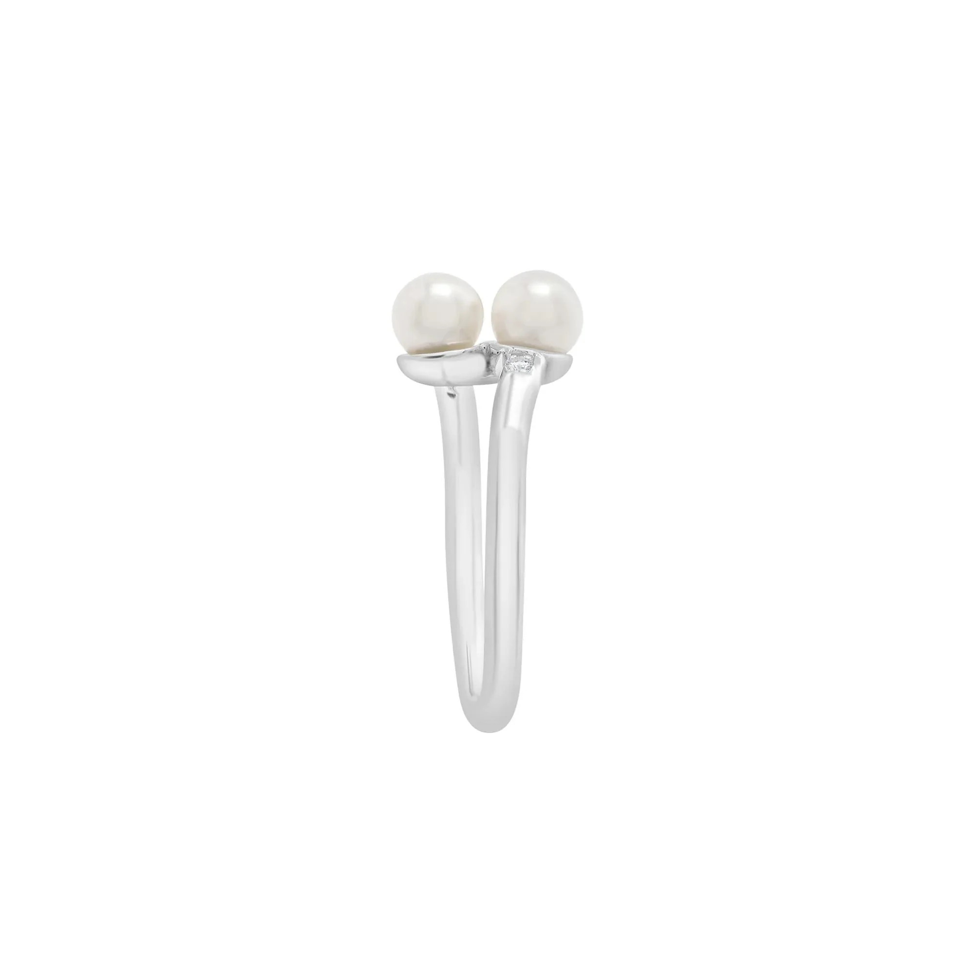 Freshwater Pearl and Diamond Accent Bypass Ring .925 Sterling Silver White Size 7 2mm - Image 3