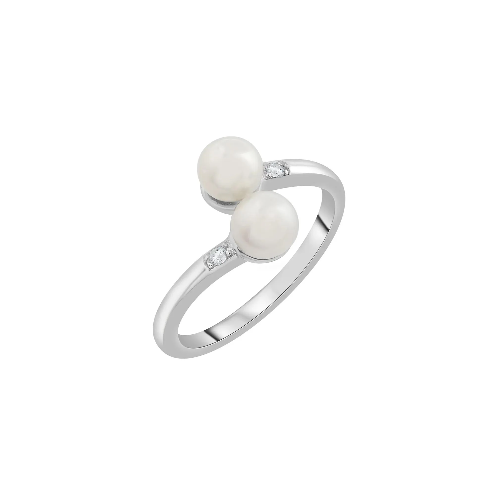 Freshwater Pearl and Diamond Accent Bypass Ring .925 Sterling Silver White Size 7 2mm - Image 5