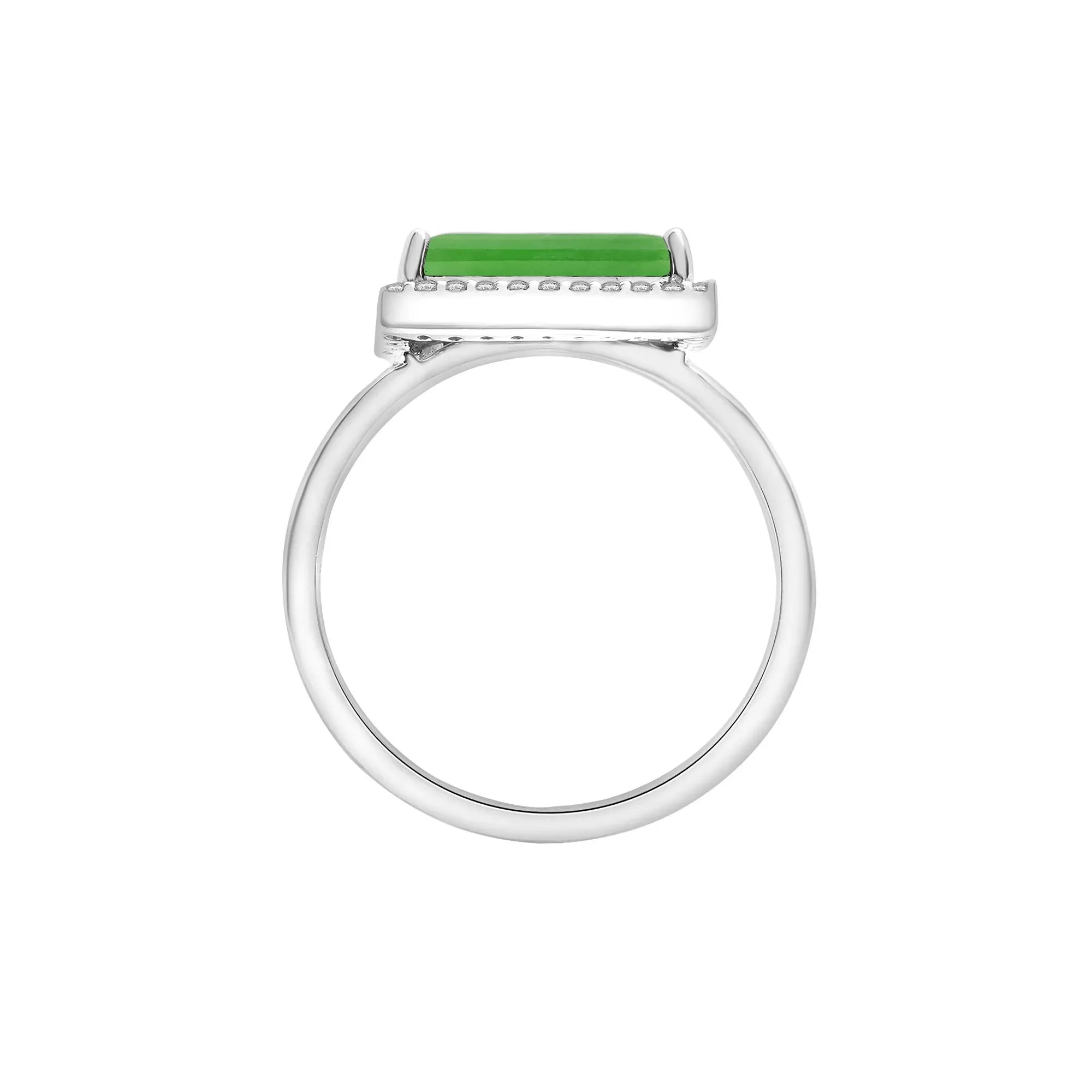 Jade and Lab-Created White Sapphire Cocktail Ring .925 Sterling Silver Size 7 1.5mm - Image 2