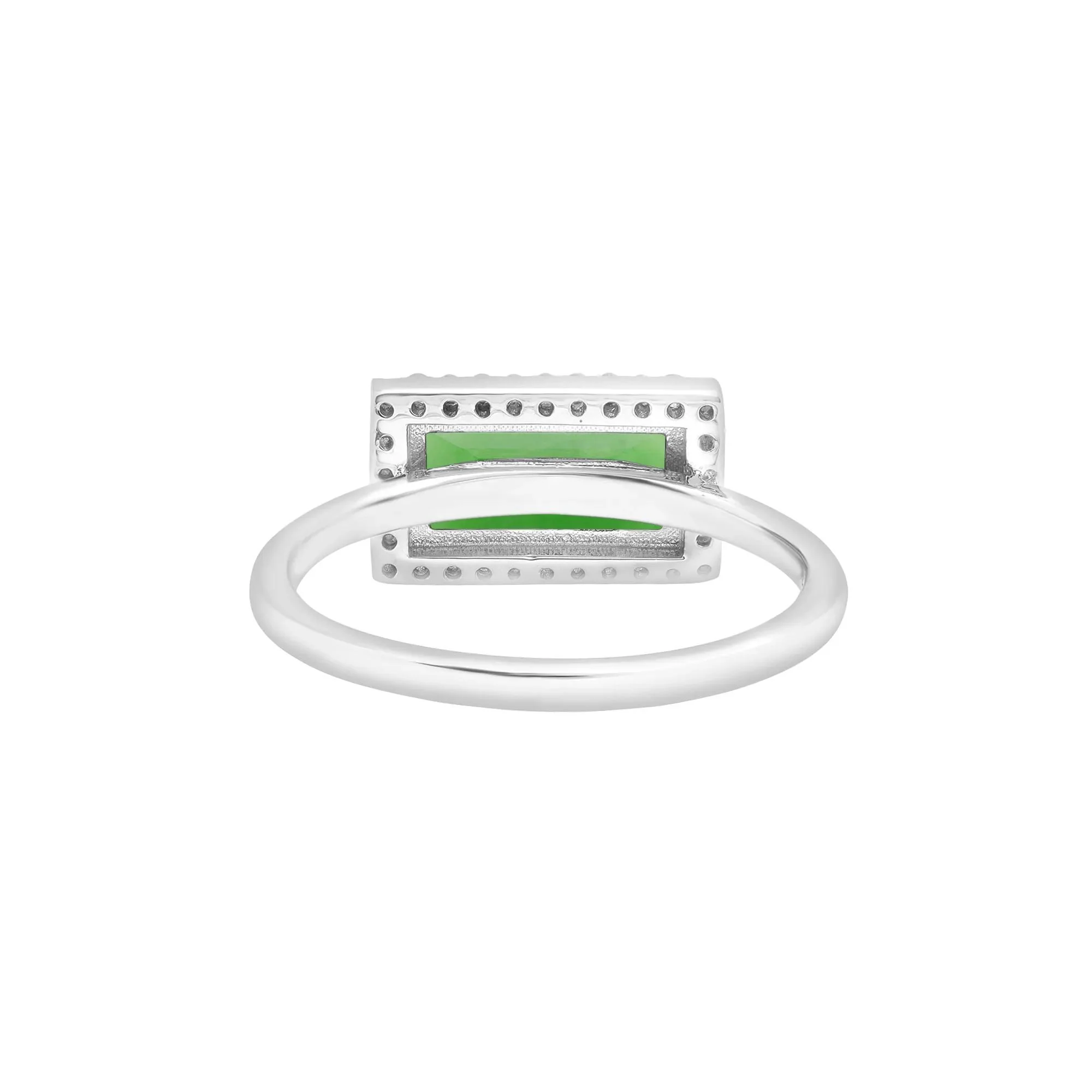 Jade and Lab-Created White Sapphire Cocktail Ring .925 Sterling Silver Size 7 1.5mm - Image 4