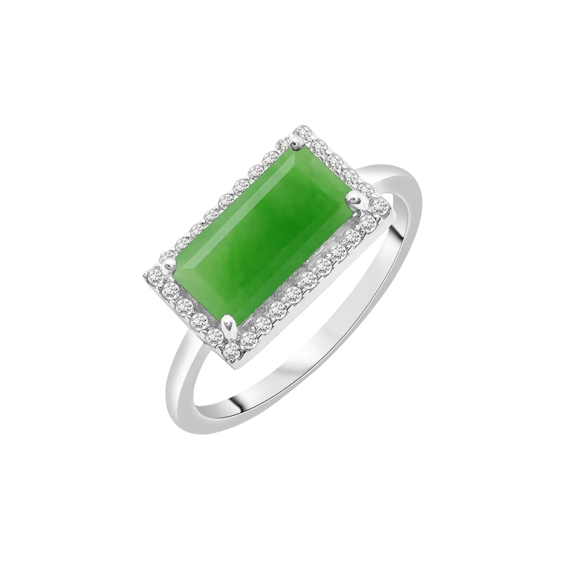 Jade and Lab-Created White Sapphire Cocktail Ring .925 Sterling Silver Size 7 1.5mm - Image 5