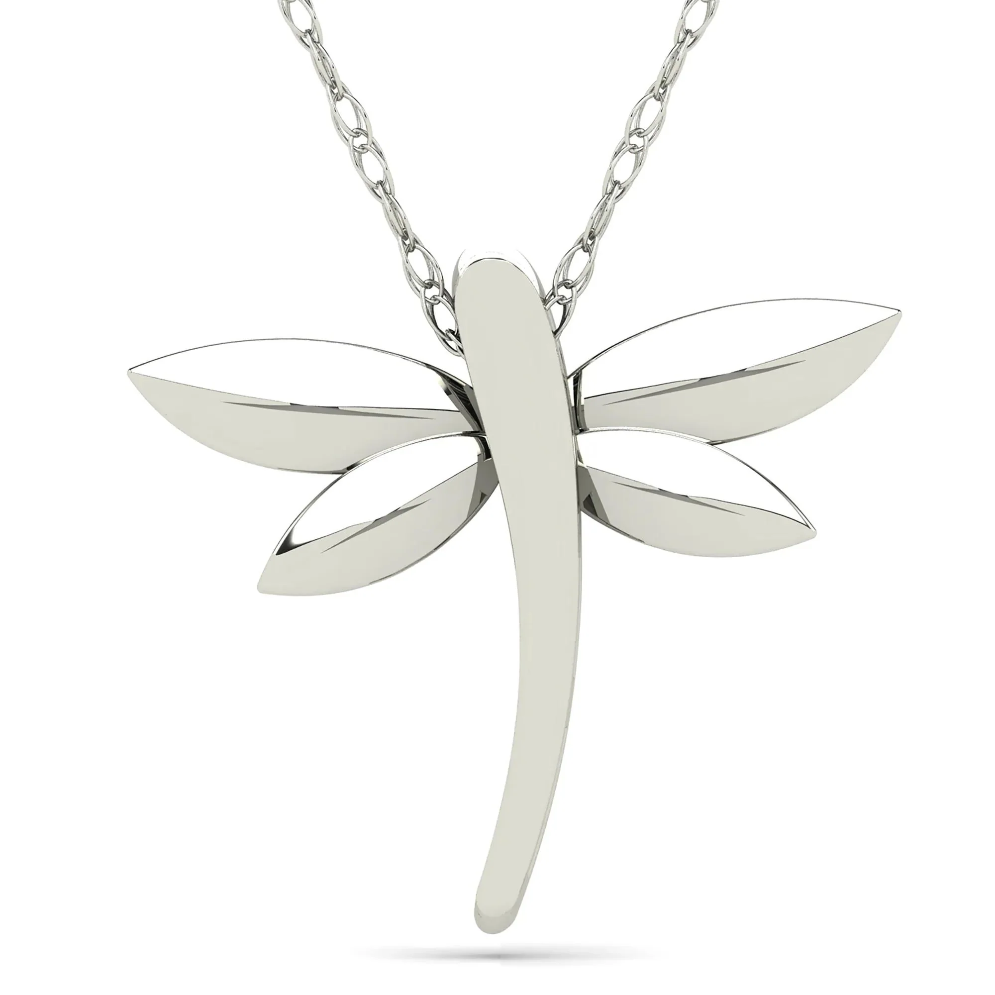 Diamond Accent Dragonfly Pendant Necklace 10K White Gold Size 18" - Image 3