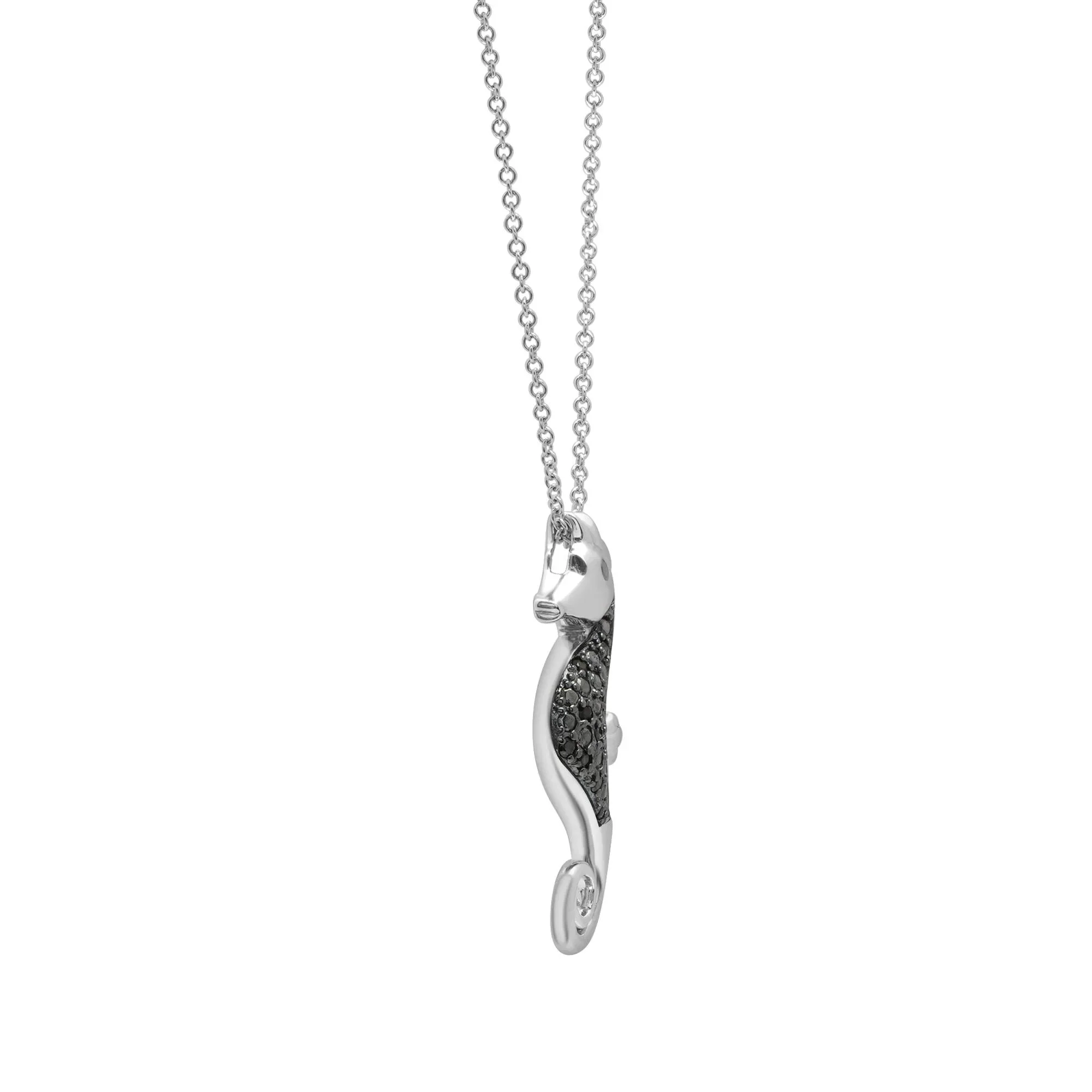 1/10 CT. Tw. Black Diamond Seahorse Pendant Necklace .925 Sterling Silver White Size 18" - Image 2