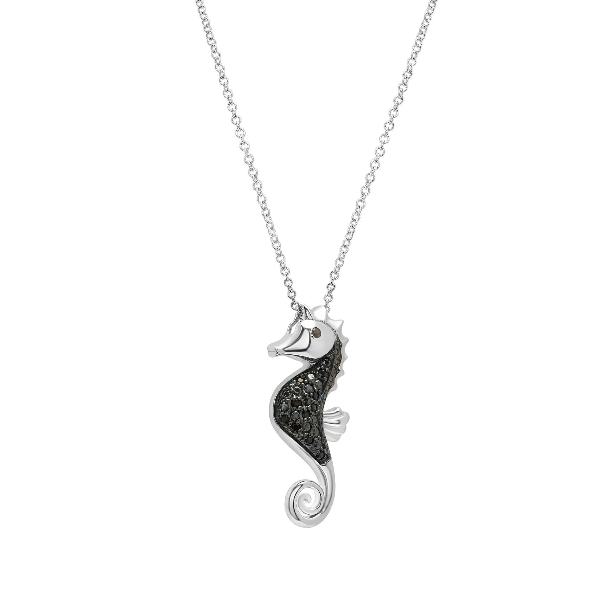 1/10 CT. Tw. Black Diamond Seahorse Pendant Necklace .925 Sterling Silver White Size 18" - Image 4