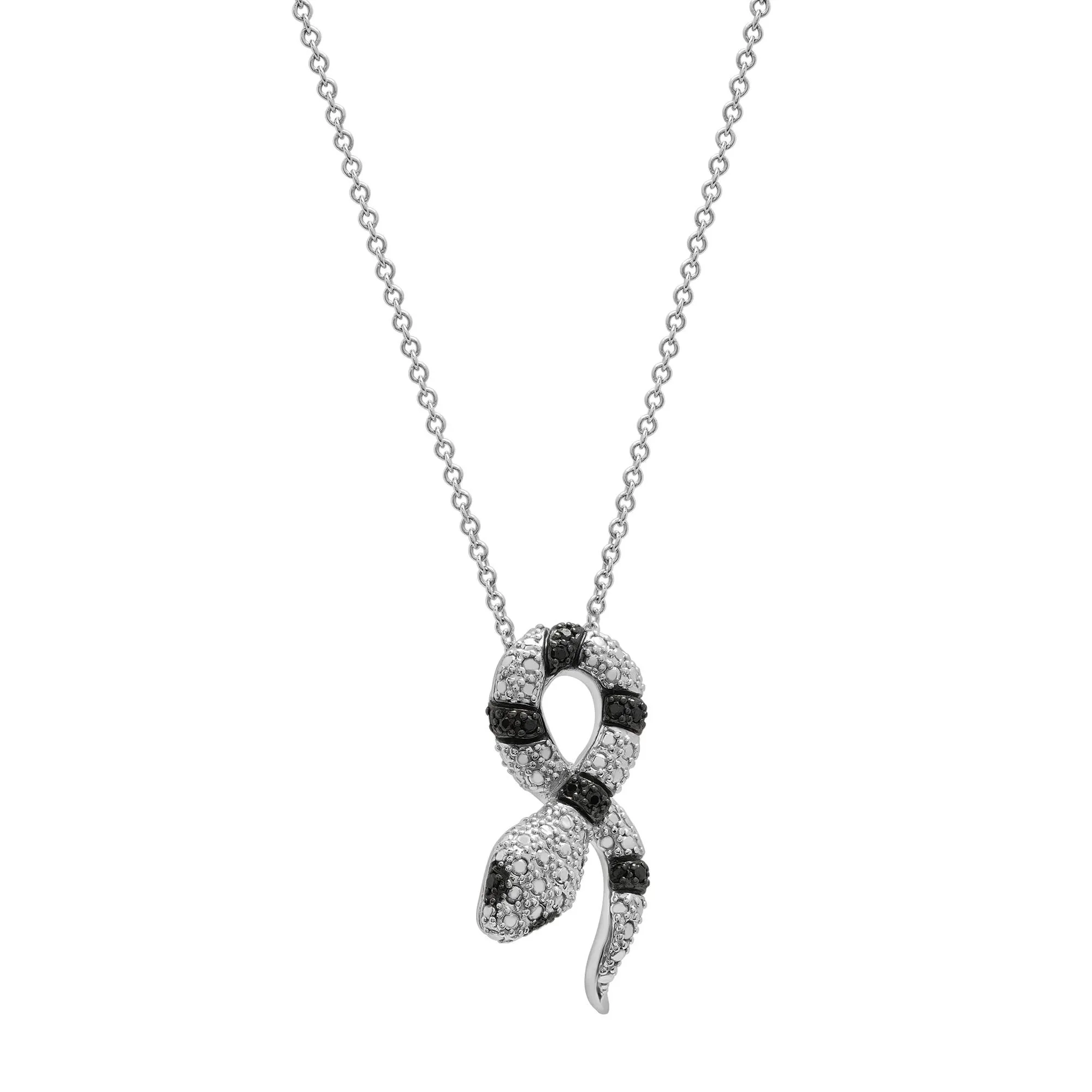 Black Diamond Accent Snake Pendant Necklace .925 Sterling Silver White Size 18" - Image 3