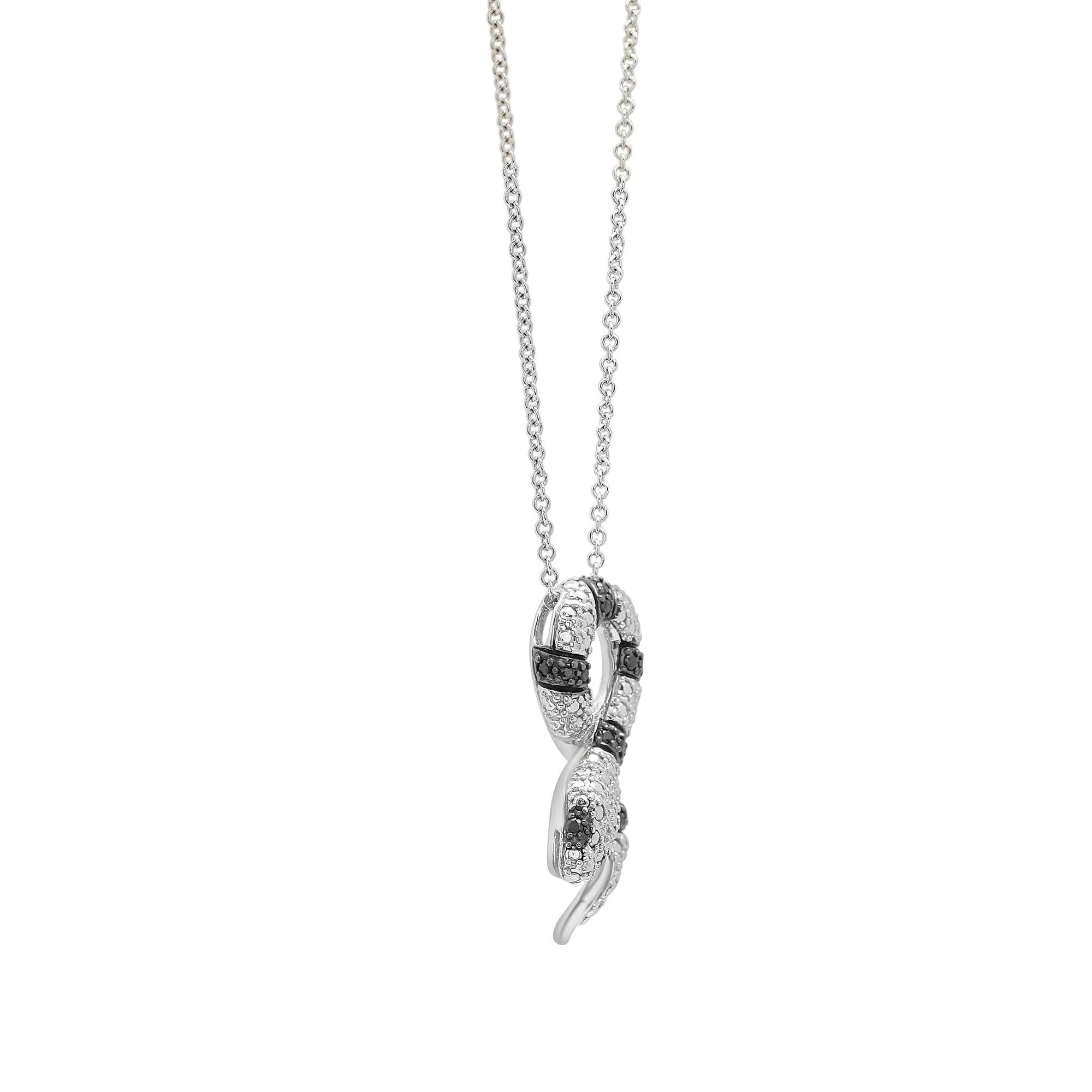 Black Diamond Accent Snake Pendant Necklace .925 Sterling Silver White Size 18" - Image 4