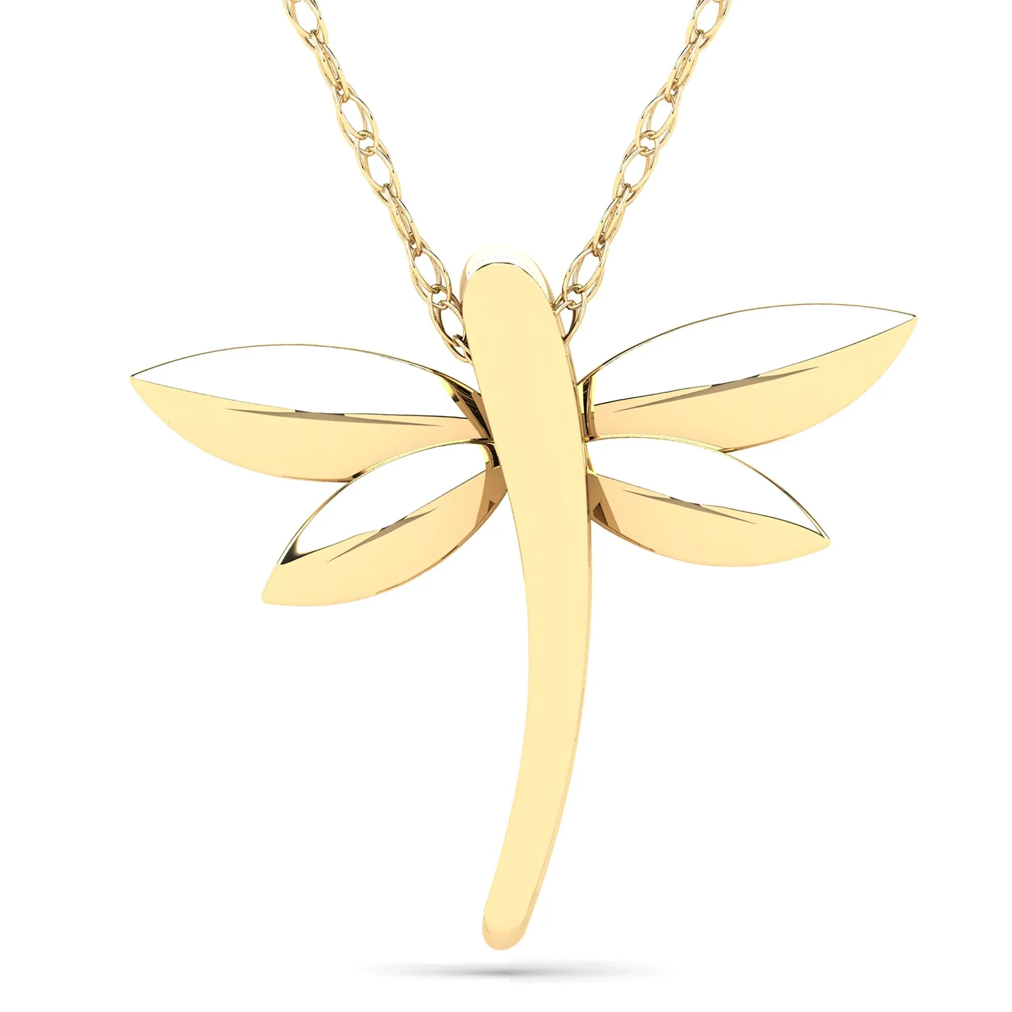 Diamond Accent Dragonfly Pendant Necklace 10K Yellow Gold Size 18" - Image 3