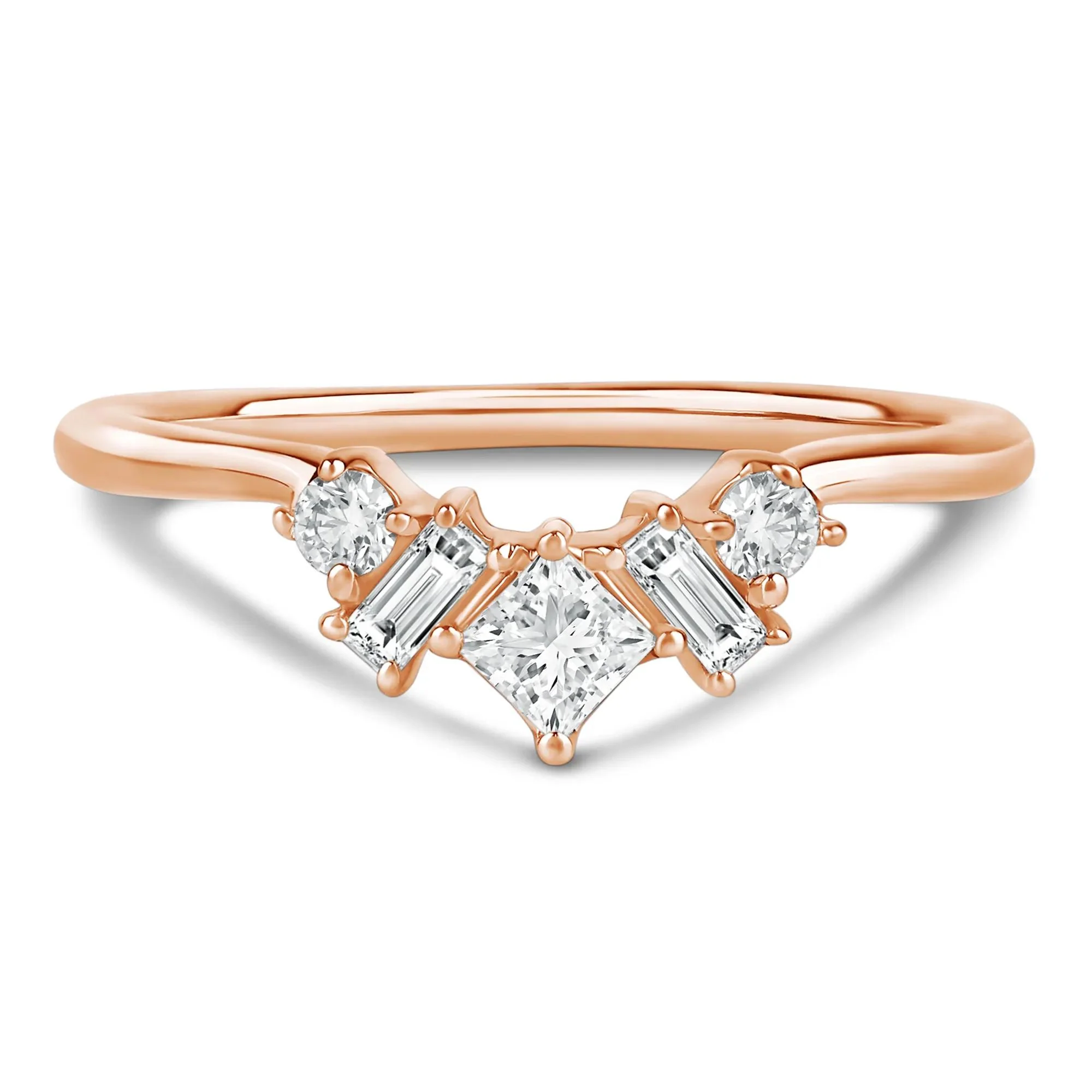 3/8 CT. Tw. Lab Grown Diamond Multi-Shape Contour Ring 14K Rose Gold Round Brilliant Cut Size 6.5 2mm