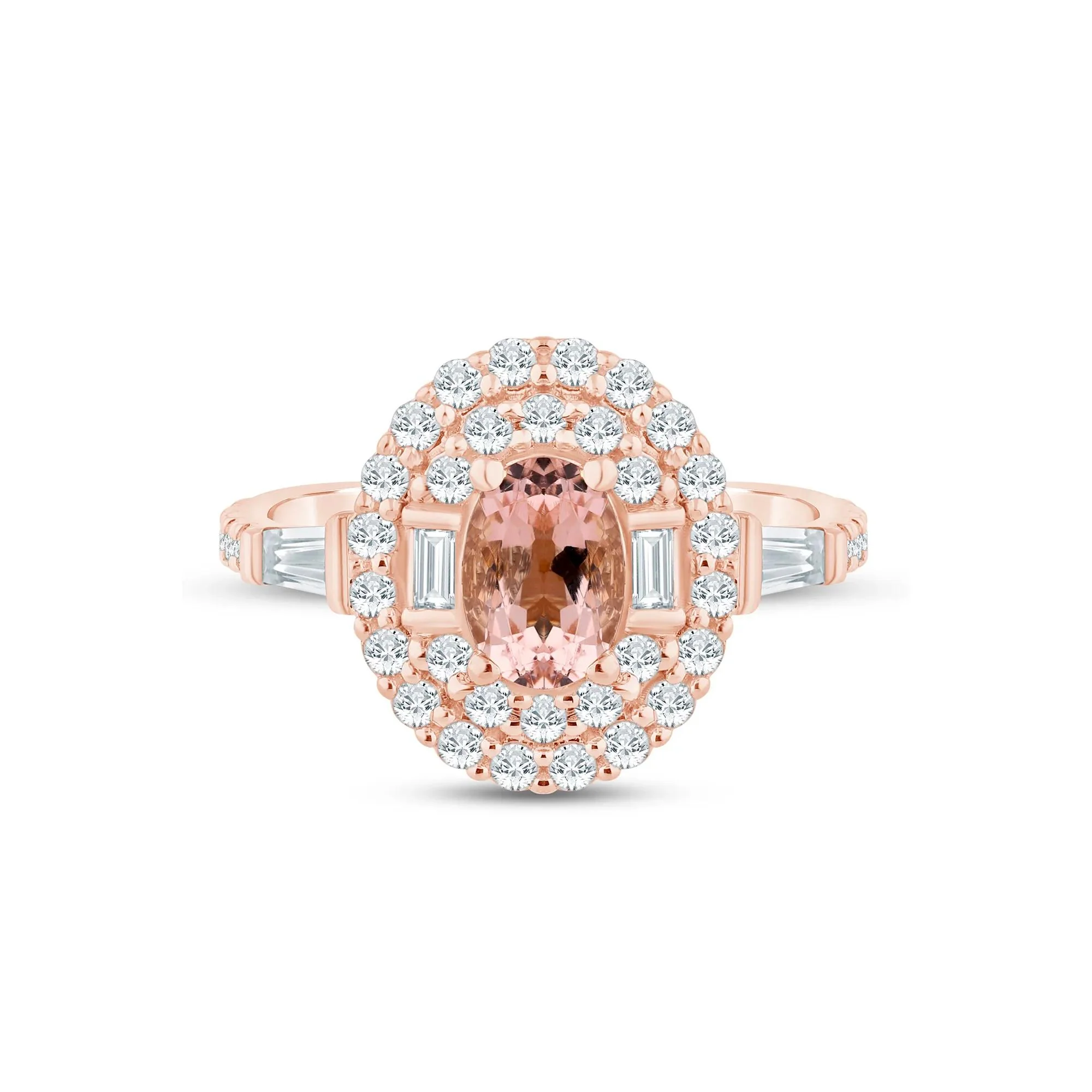 7/8 CT. Tw. Morganite and Diamond Oval Ring 14K Rose Gold Size 6.5 1.5mm
