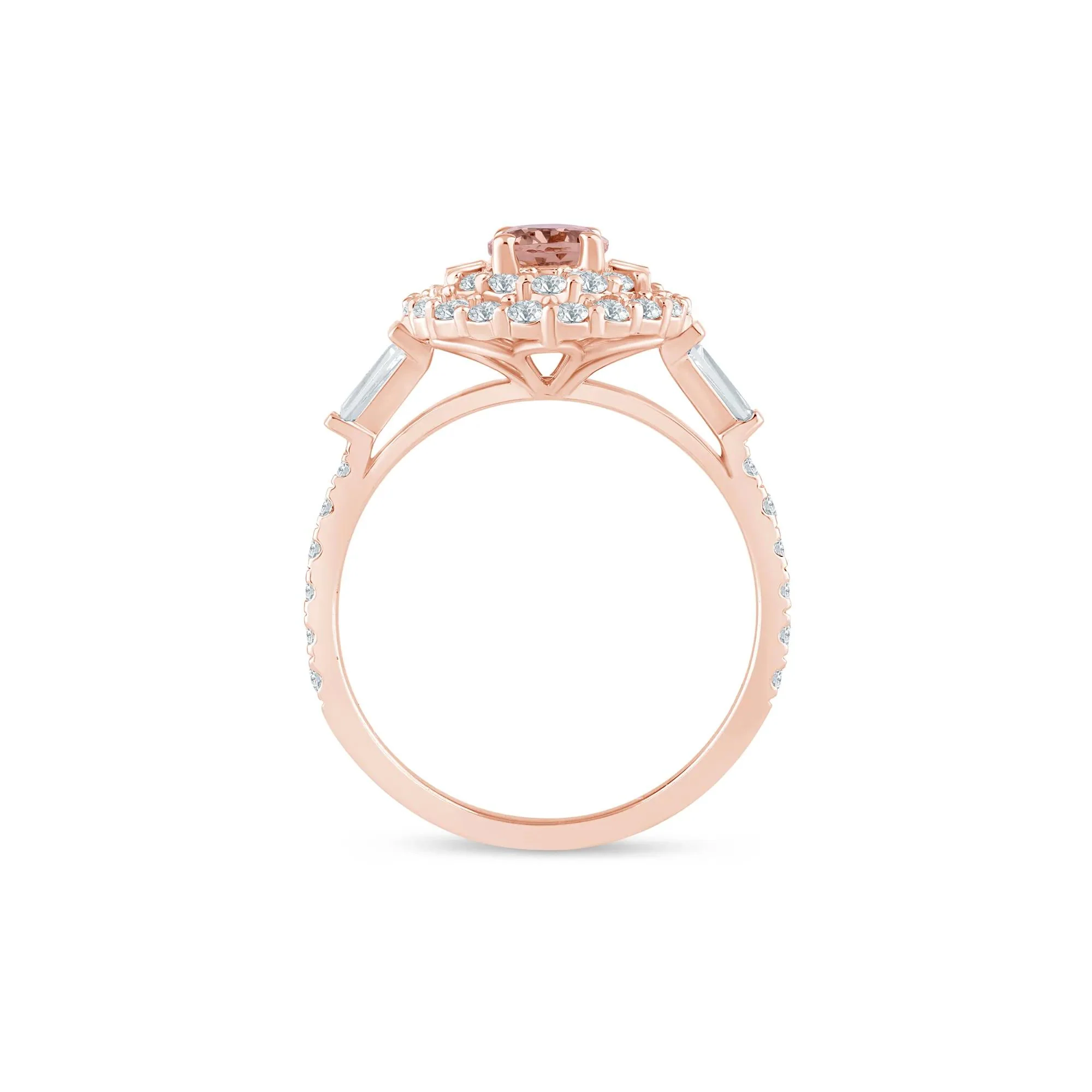 7/8 CT. Tw. Morganite and Diamond Oval Ring 14K Rose Gold Size 6.5 1.5mm - Image 2