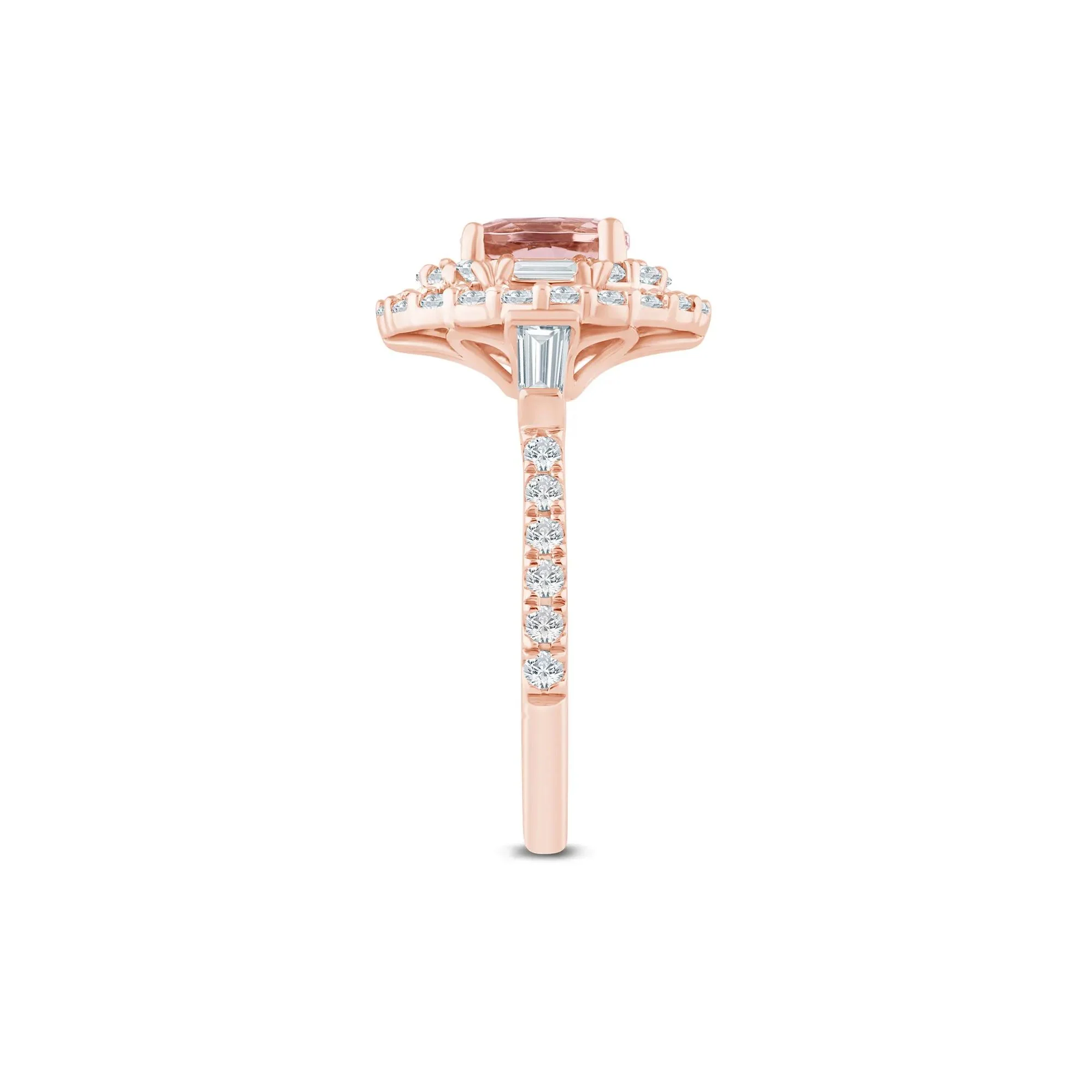 7/8 CT. Tw. Morganite and Diamond Oval Ring 14K Rose Gold Size 8 1.5mm - Image 3