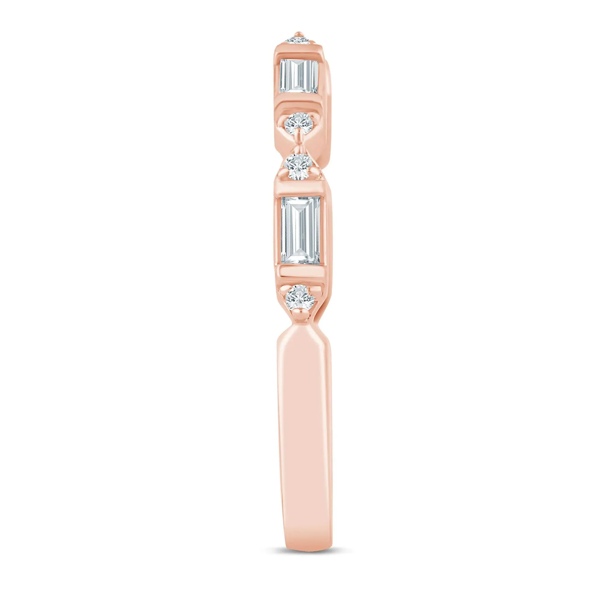 1/7 CT. Tw. Lab Grown Diamond Baguette and Round Open Band Ring 14K Rose Gold Size 6.5 1.5mm - Image 3