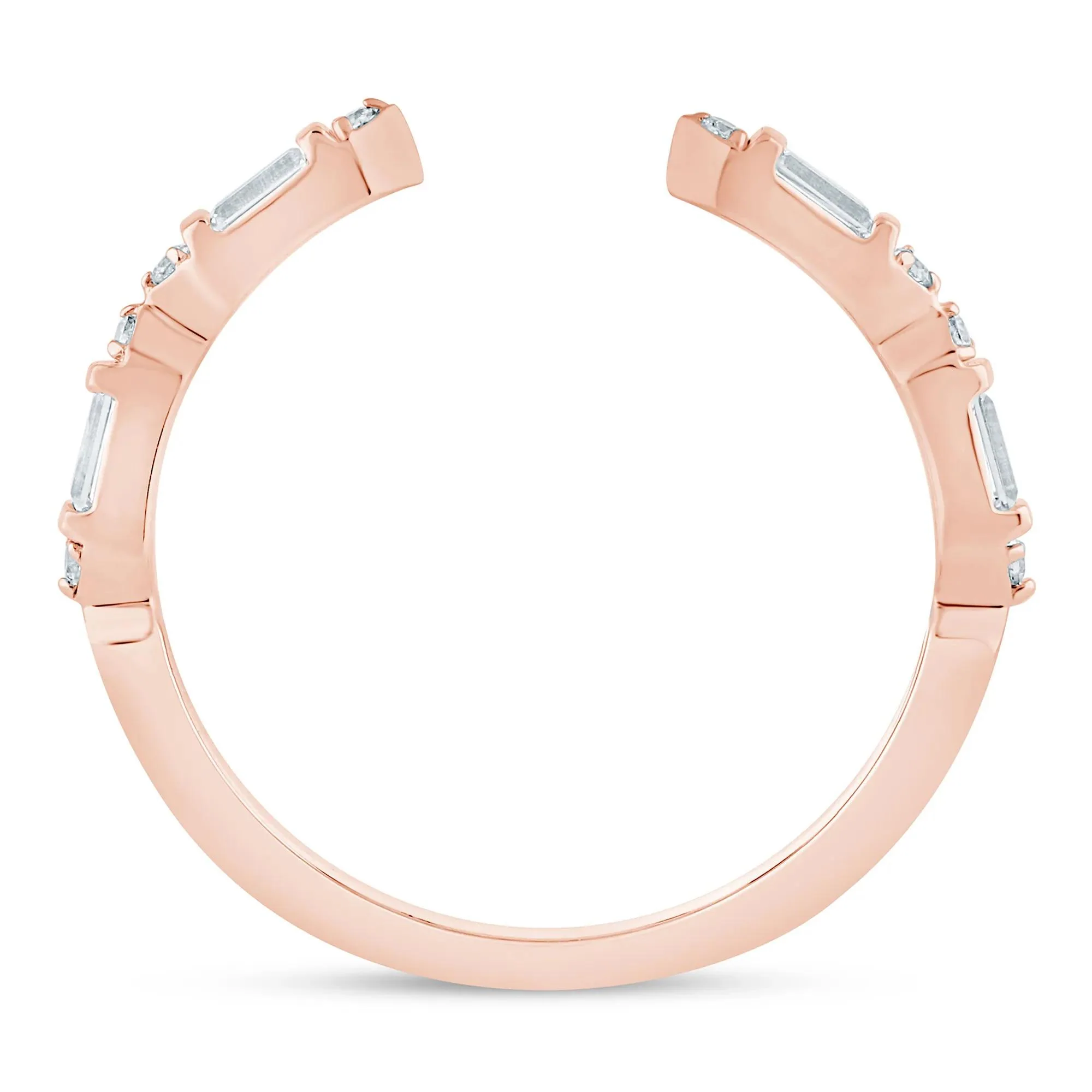 1/7 CT. Tw. Lab Grown Diamond Baguette and Round Open Band Ring 14K Rose Gold Size 7 1.5mm - Image 2