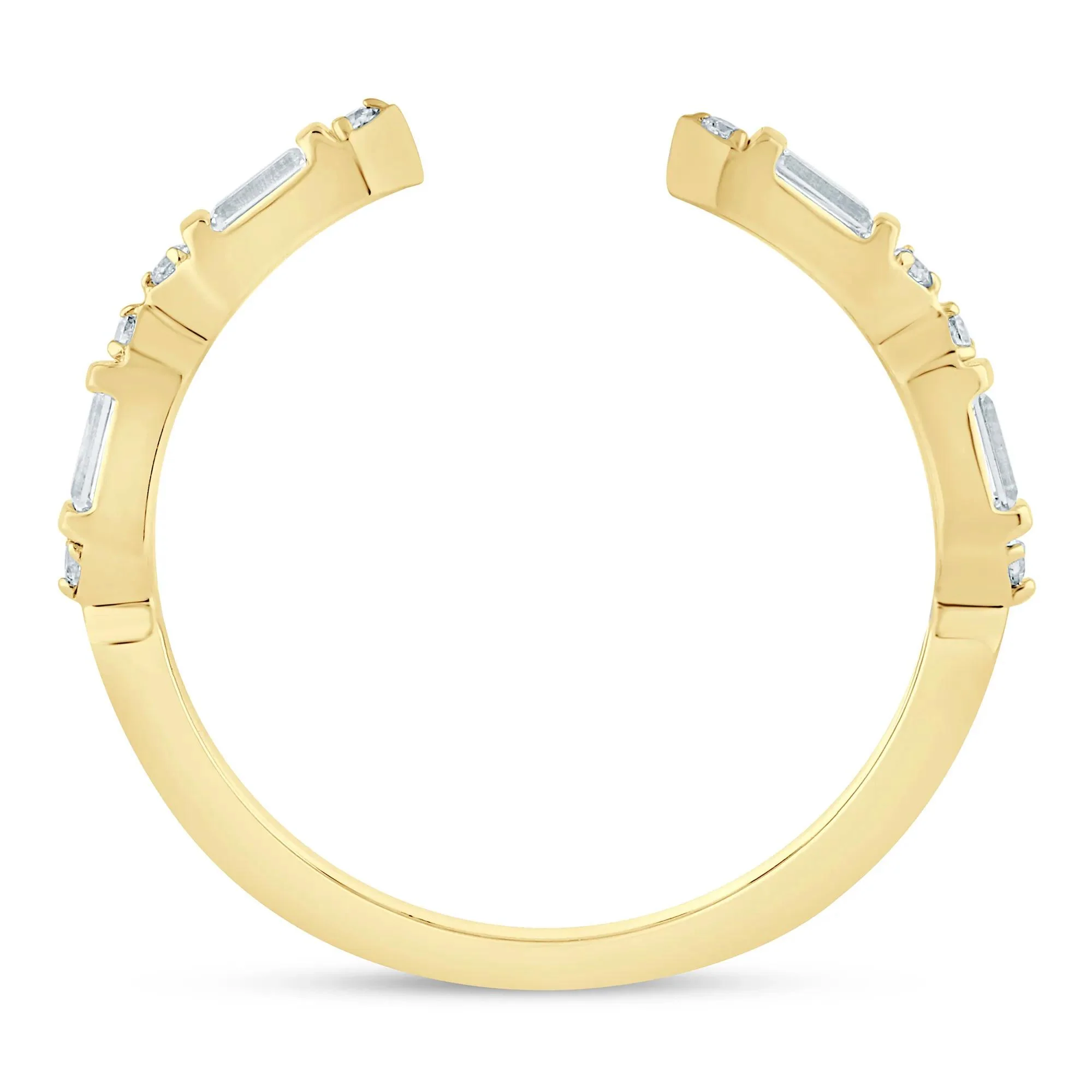 1/7 CT. Tw. Lab Grown Diamond Baguette and Round Open Band Ring 14K Yellow Gold Size 7 1.5mm - Image 2