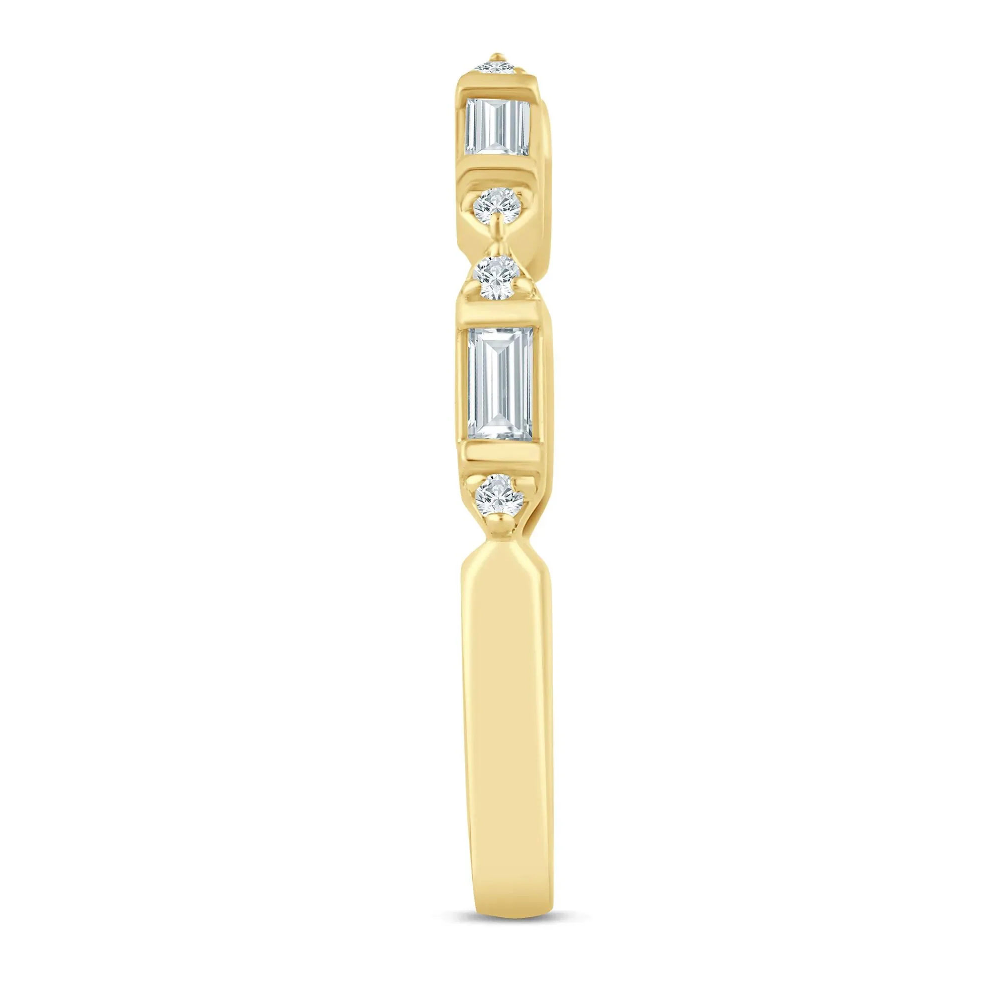 1/7 CT. Tw. Lab Grown Diamond Baguette and Round Open Band Ring 14K Yellow Gold Size 8 1.5mm - Image 3