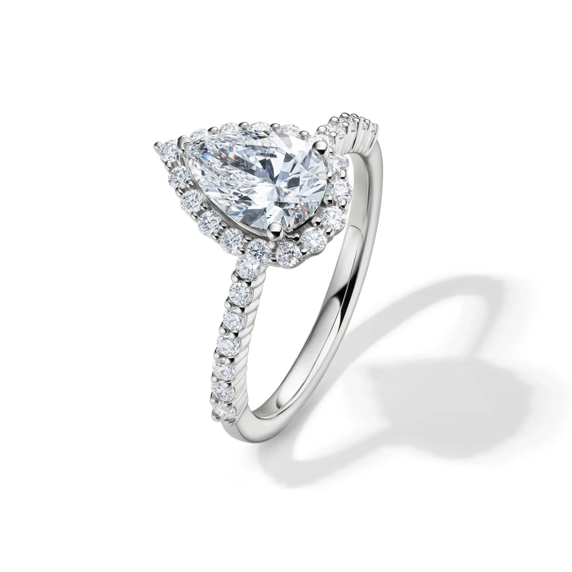 1 3/4 CT. Tw. Lab Grown Diamond Pear-Shaped Halo Engagement Ring 14K White Gold Round Brilliant Cut Size 6.5 1mm - Image 3