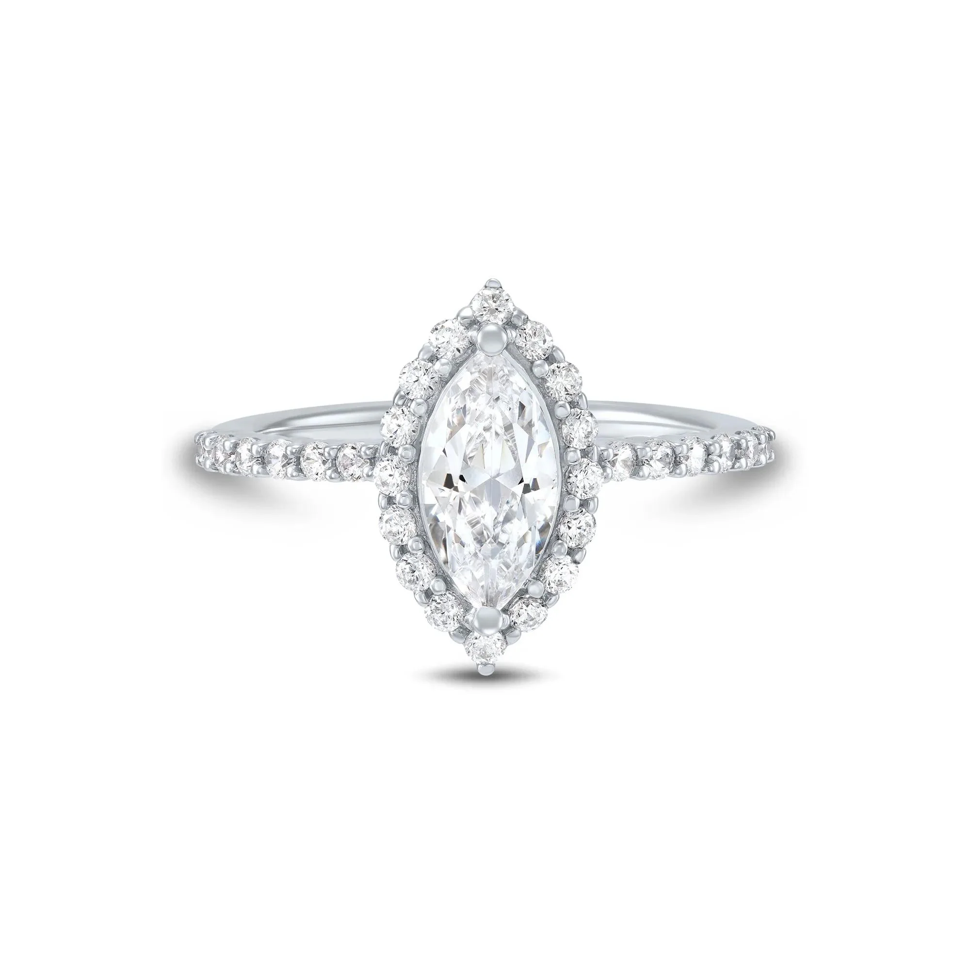1 3/4 CT. Tw. Lab Grown Diamond Marquise Engagement Ring 14K White Gold Round Brilliant Cut Size 7.5 1mm