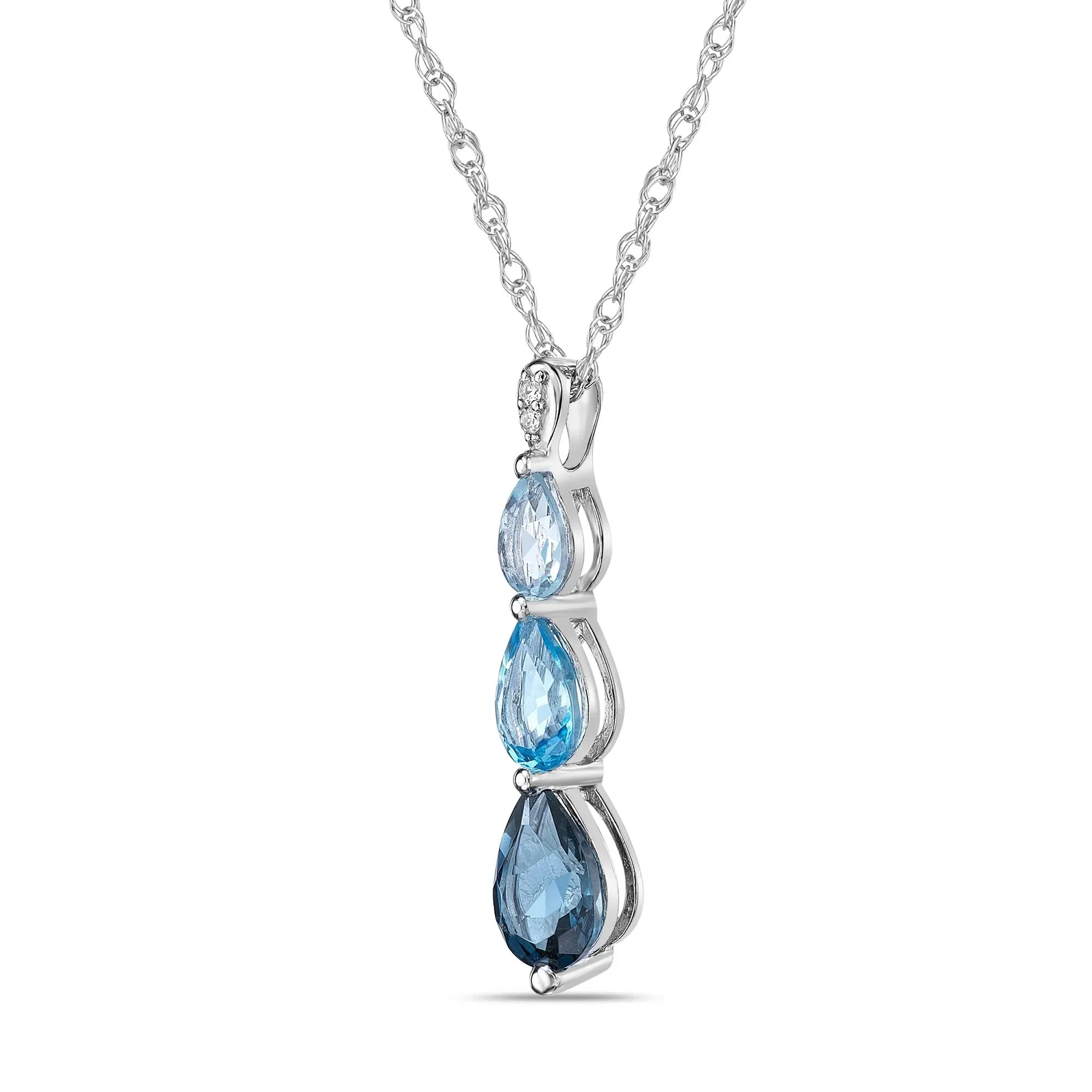 Three-Stone Blue Topaz and Diamond Accent Pendant Necklace .925 Sterling Silver White Size 18" - Image 2