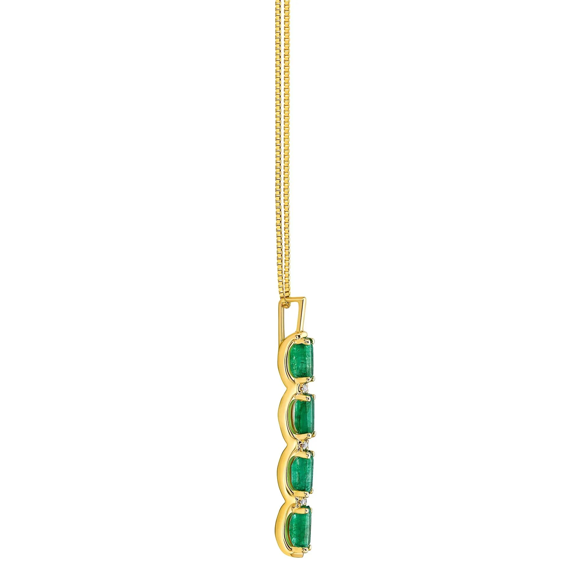Emerald and Diamond Accent Vertical Bar Pendant Necklace 14K Yellow Gold Size 16" - Image 2